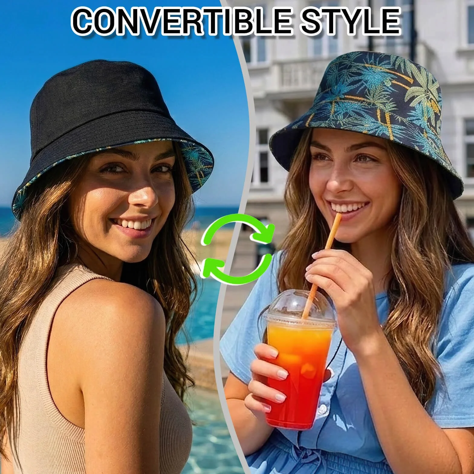 DRESHOW Sombrero de Pescado Sombrero del Cubo Pescador Patrón Sun Plegable Sombrero Playa Sombrero para Mujeres Hombres
