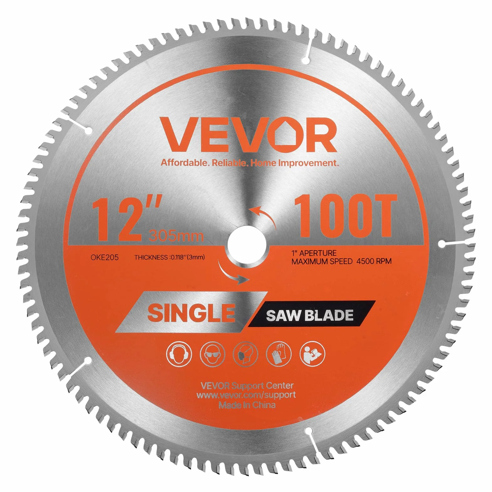 VEVOR Hoja de Sierra Circular 305 mm 100 Dientes Aleación 25,4 mm Mandril Corte Aluminio