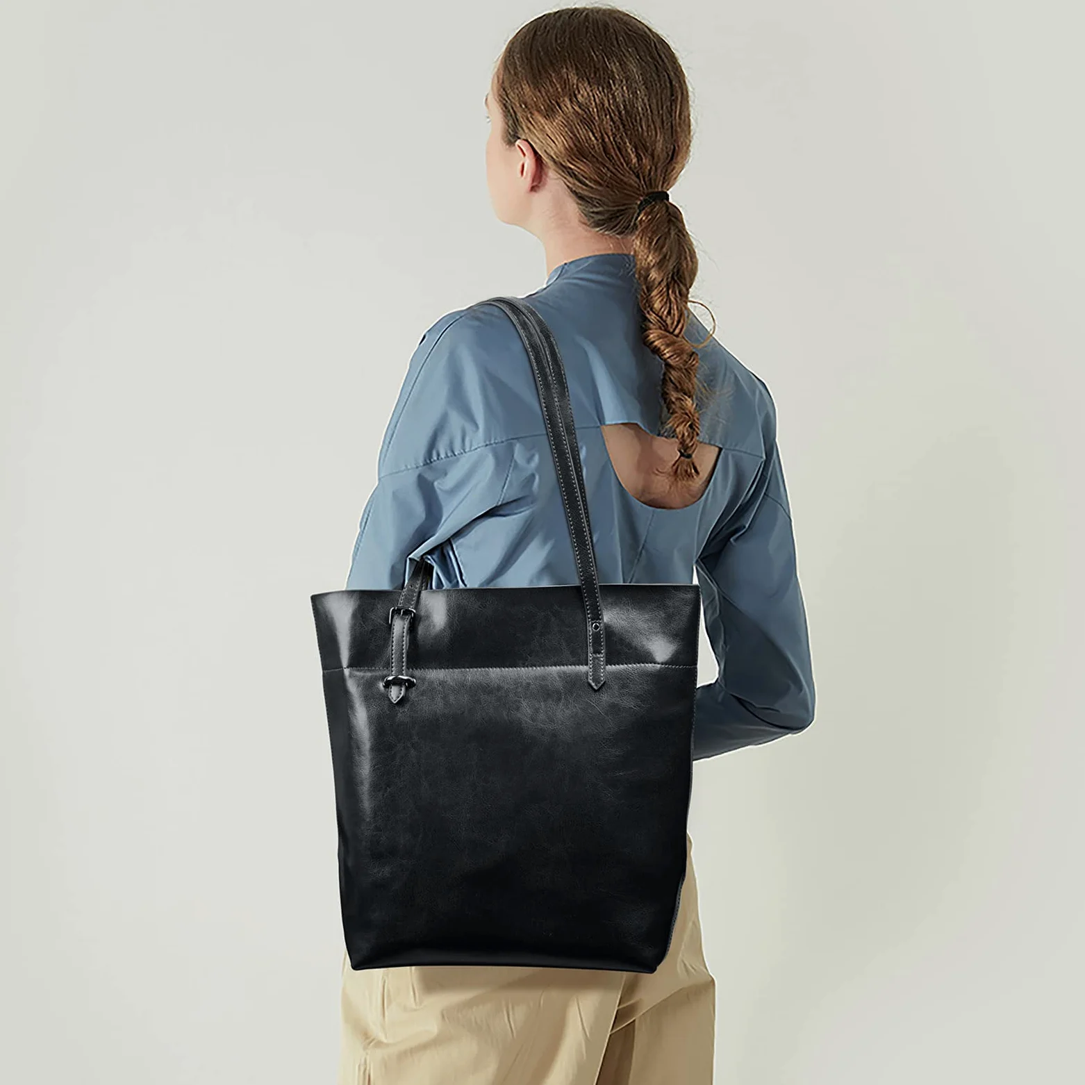 S-ZONE Bolso de mano vintage de piel de vaca dividida de gran capacidad