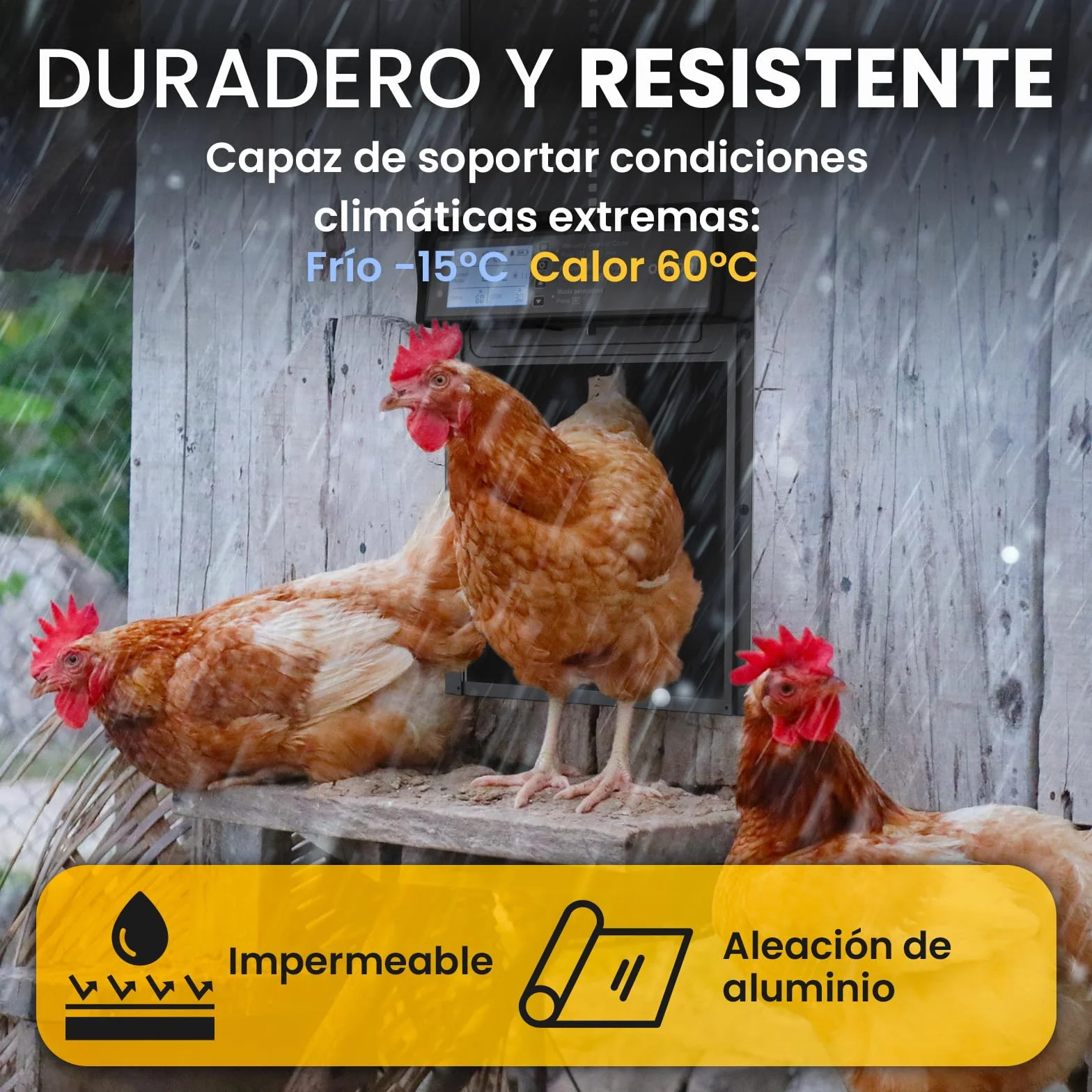 Puerta Gallinero Automatica Solar con Mando a Distancia, Sensor de Luz y Temporizador, Negro