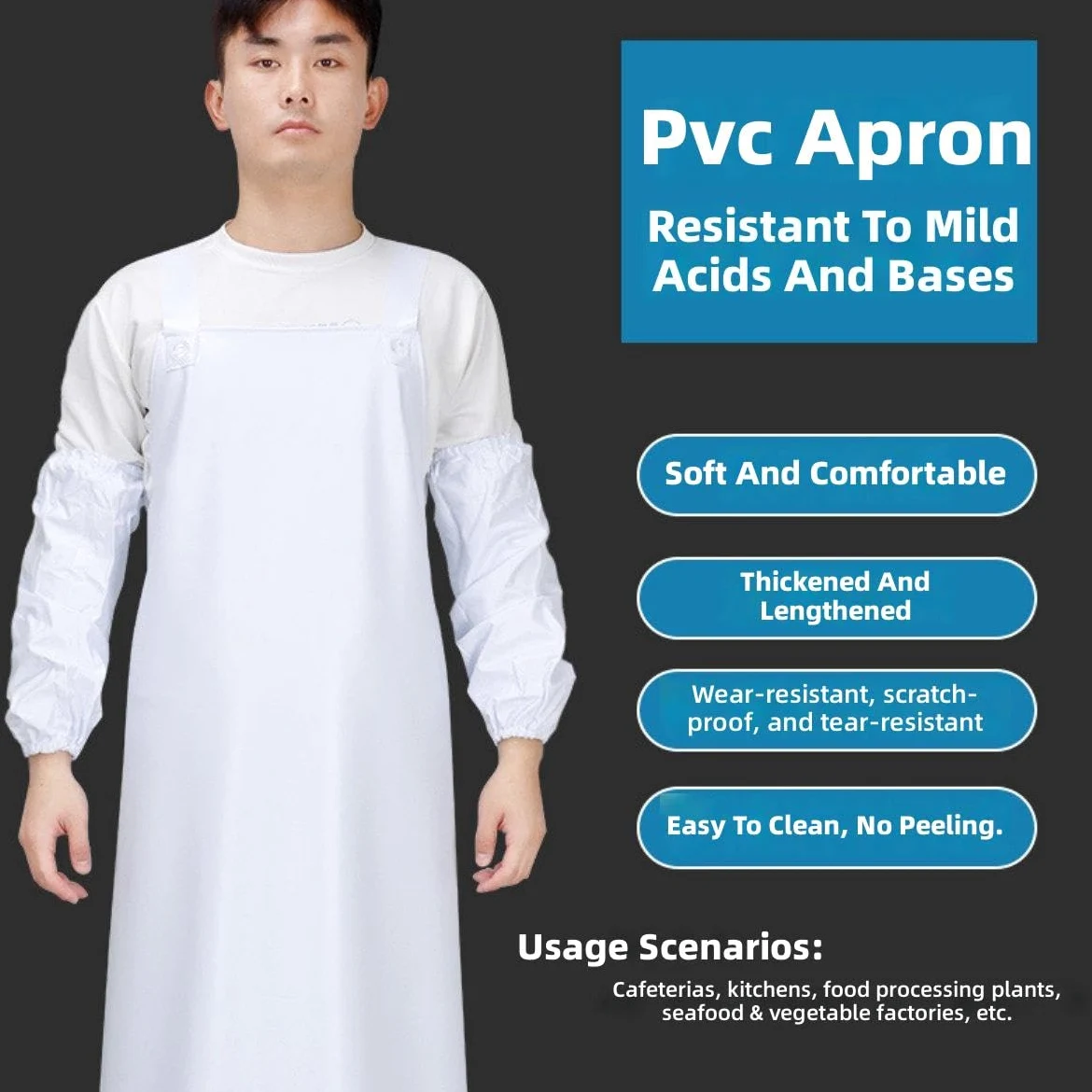 Delantal Impermeable de PVC Blanco - 10 Piezas, Delantal de Trabajo Pesado, Resistente a Productos Químicos y Aceite, Ideal para Cocina, Lavavajillas y Uso Industrial