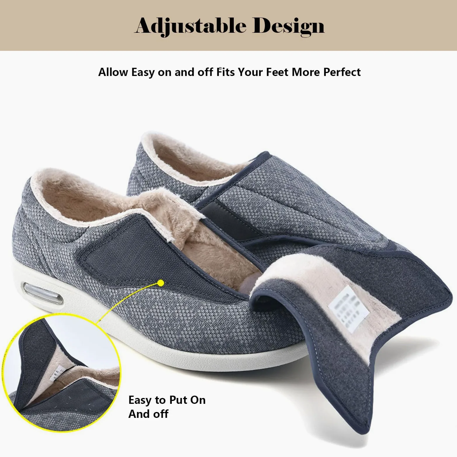 bumuam Zapatos para diabéticos para pies hinchados,Zapatos Cálidos para Diabéticos, Zapatos Ajustables para Pies Hinchados de Ancianos EU 37.5(24.5cm/9.6in)
