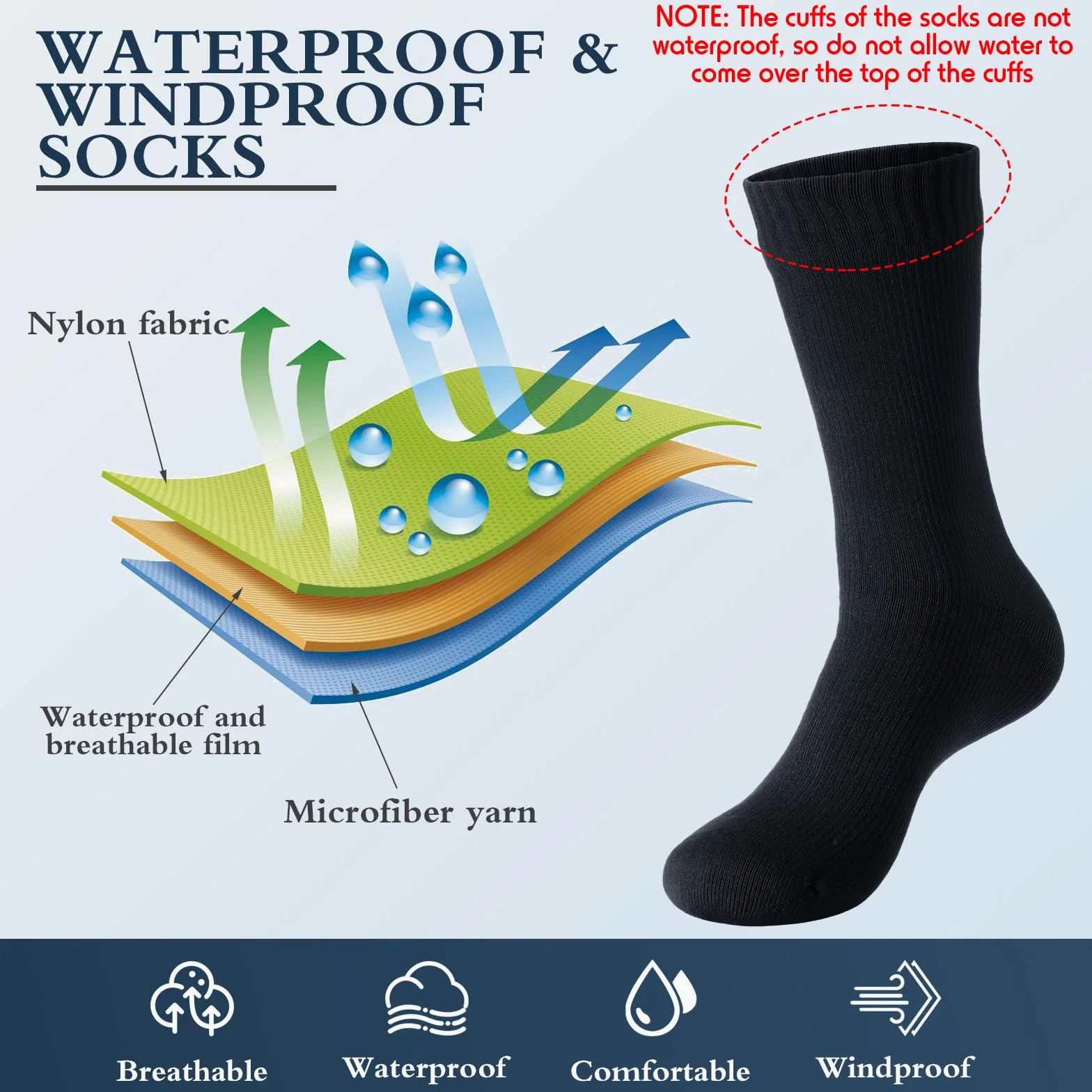 Jiuguva 4 pares de calcetines impermeables, unisex, impermeables, transpirables, para senderismo, pesca, para hombres y mujeres