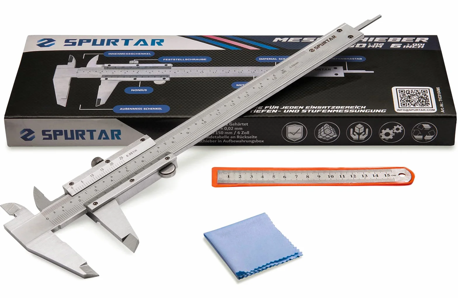 Spurtar Calibre Pie de Rey 0-150mm 0-6'' Precisión 0.02mm /0.001'' Analógico
