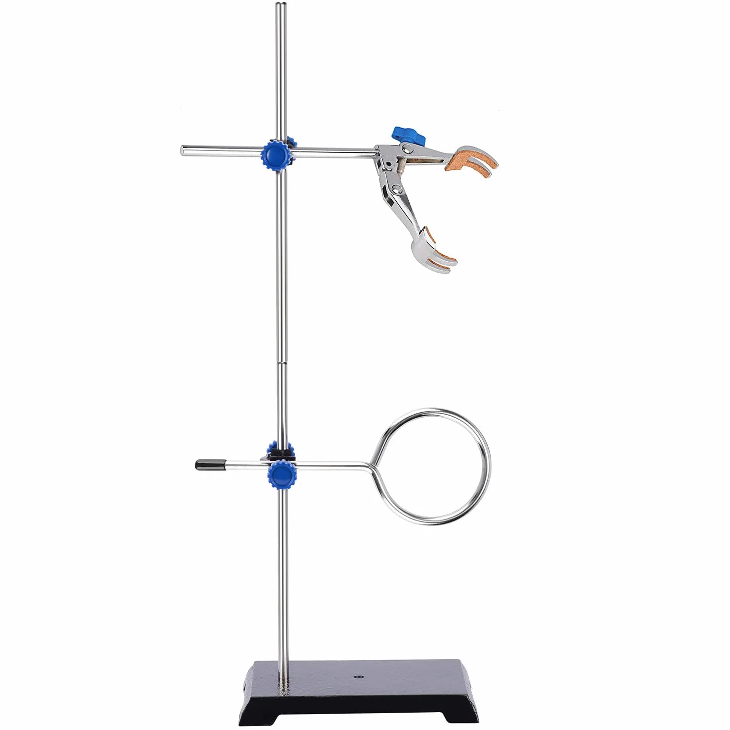 Stonylab Soporte de Acero con Varilla, Abrazadera Giratoria de 4 Dedos, Anillo de Retorta y Cabezales para Laboratorio, 1 Set