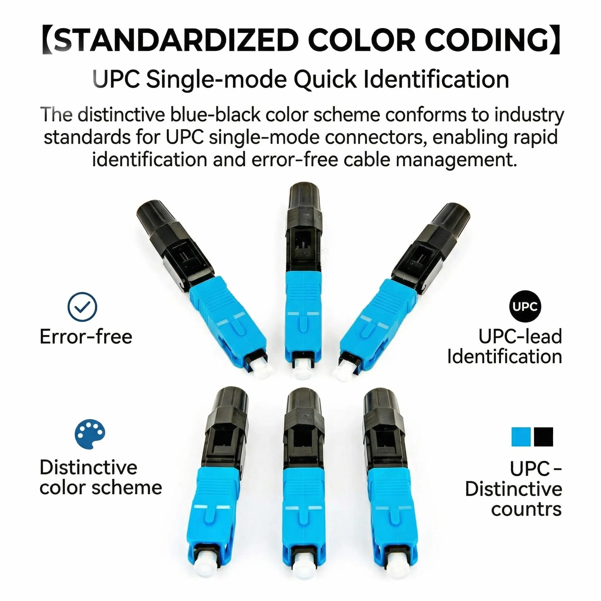 Conector de cable fibra óptica SC UPC azul negro 10 piezas