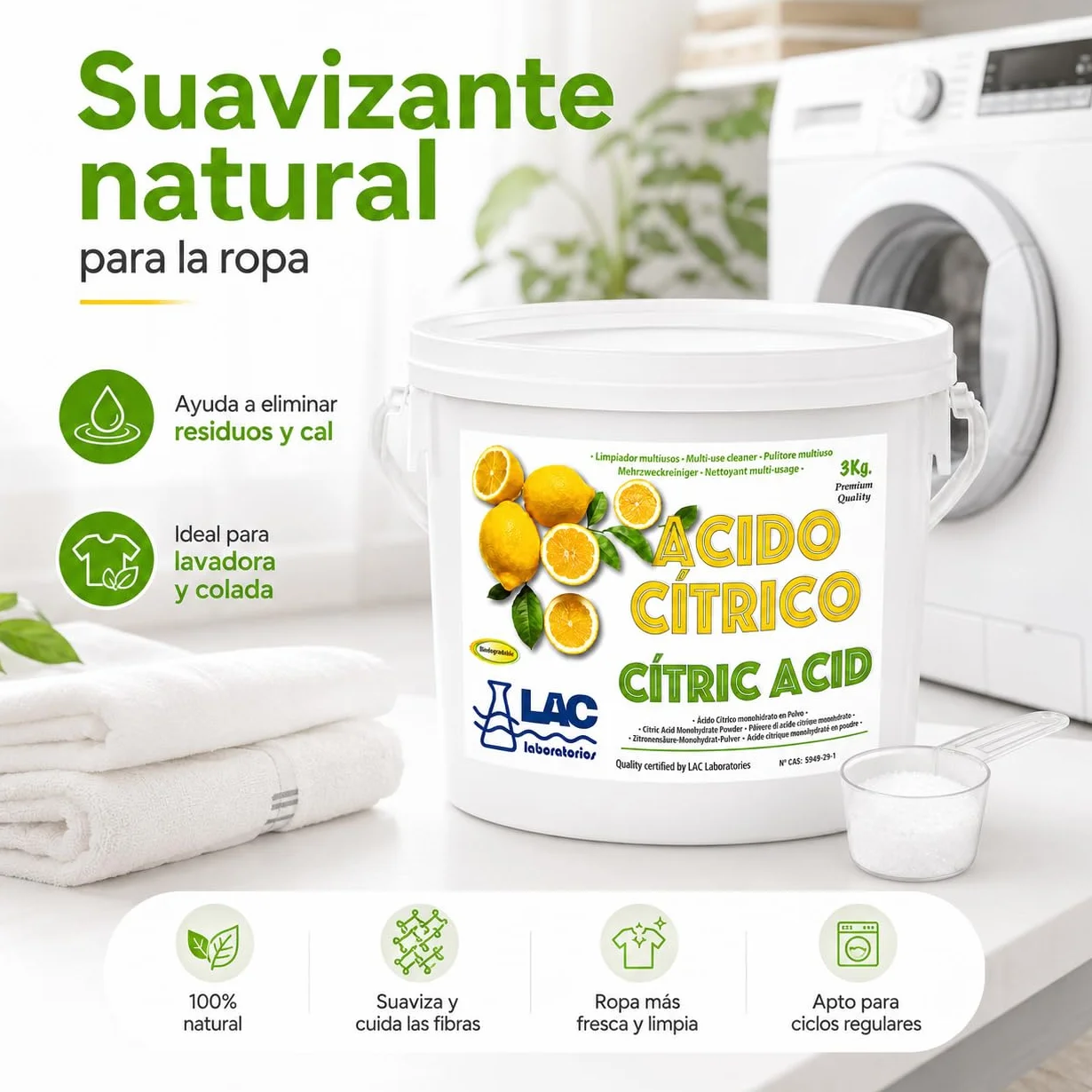 Ácido Cítrico Anhidro Natural 100% Puro 3 kg Laboratorios LAC - DIASA