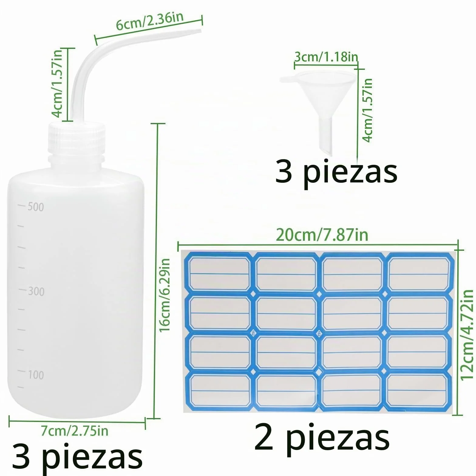 Butelka Laboratoryjna 500 ml, 3 Sztuki, Plastikowa do Podlewania Roślin i Czyszczenia Laboratorium