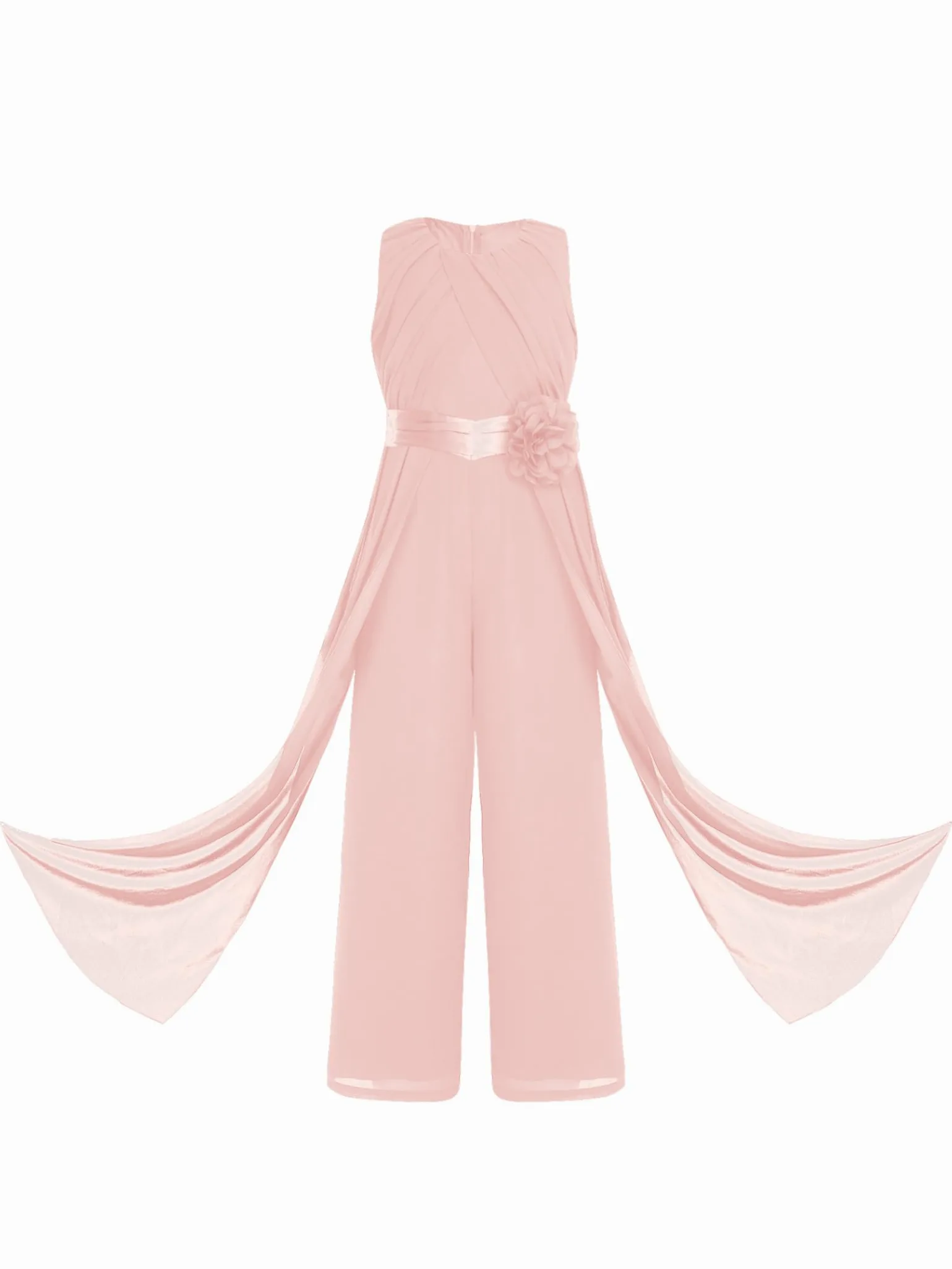 Mono festivo para niña, elegante, traje de pantalón con flores, cinturón de cintura, pantalones de pierna ancha, para bodas, cumpleaños, fiestas