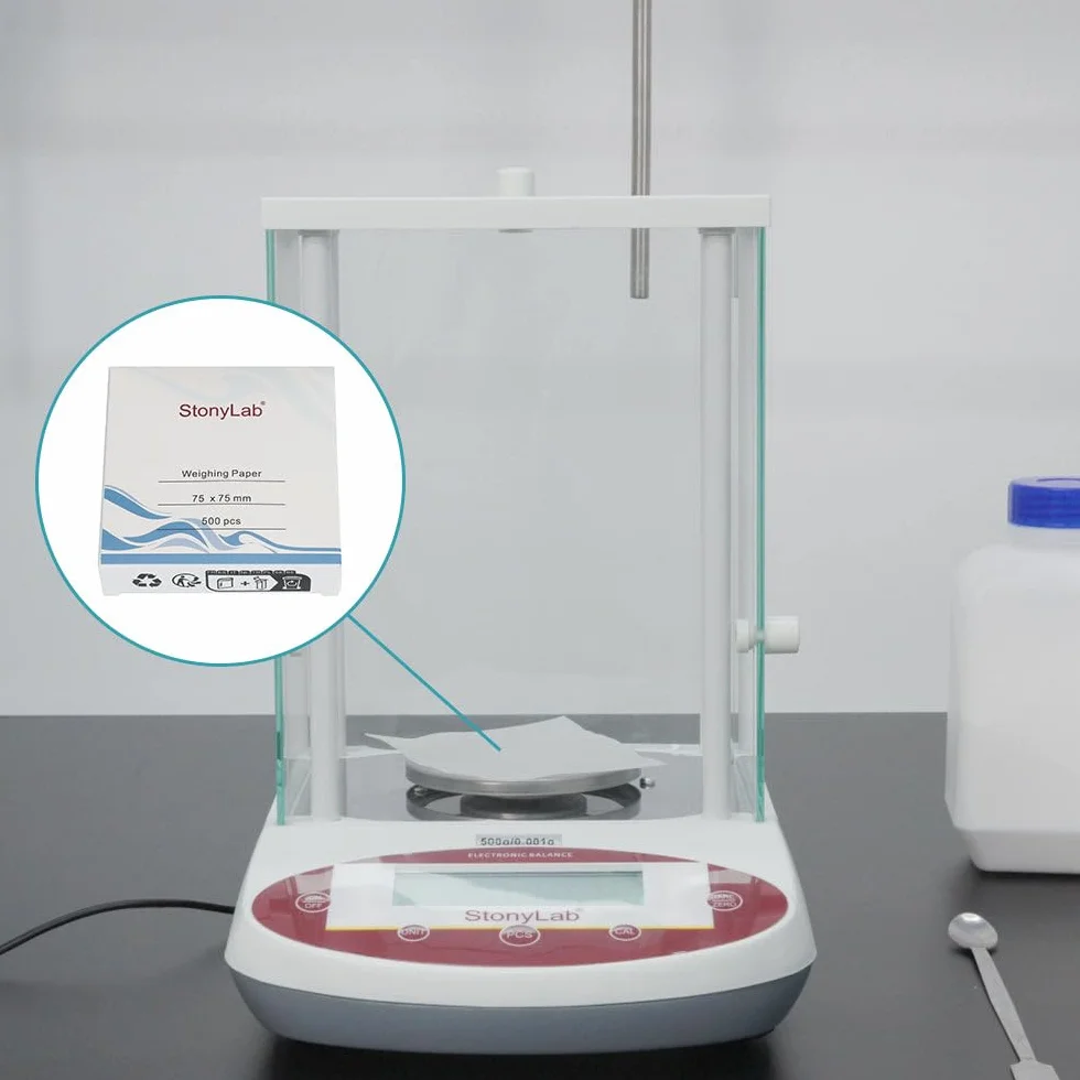 stonyLab Papel de Pesaje 75x75 mm sin Nitrógeno 500 Hojas para Balanza Analítica Laboratorio