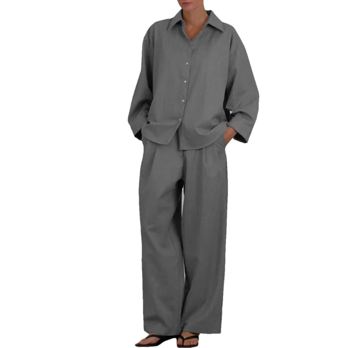 Conjunto de 2 piezas para mujer, blusa de manga larga, cintura alta, pantalones anchos, para mujer