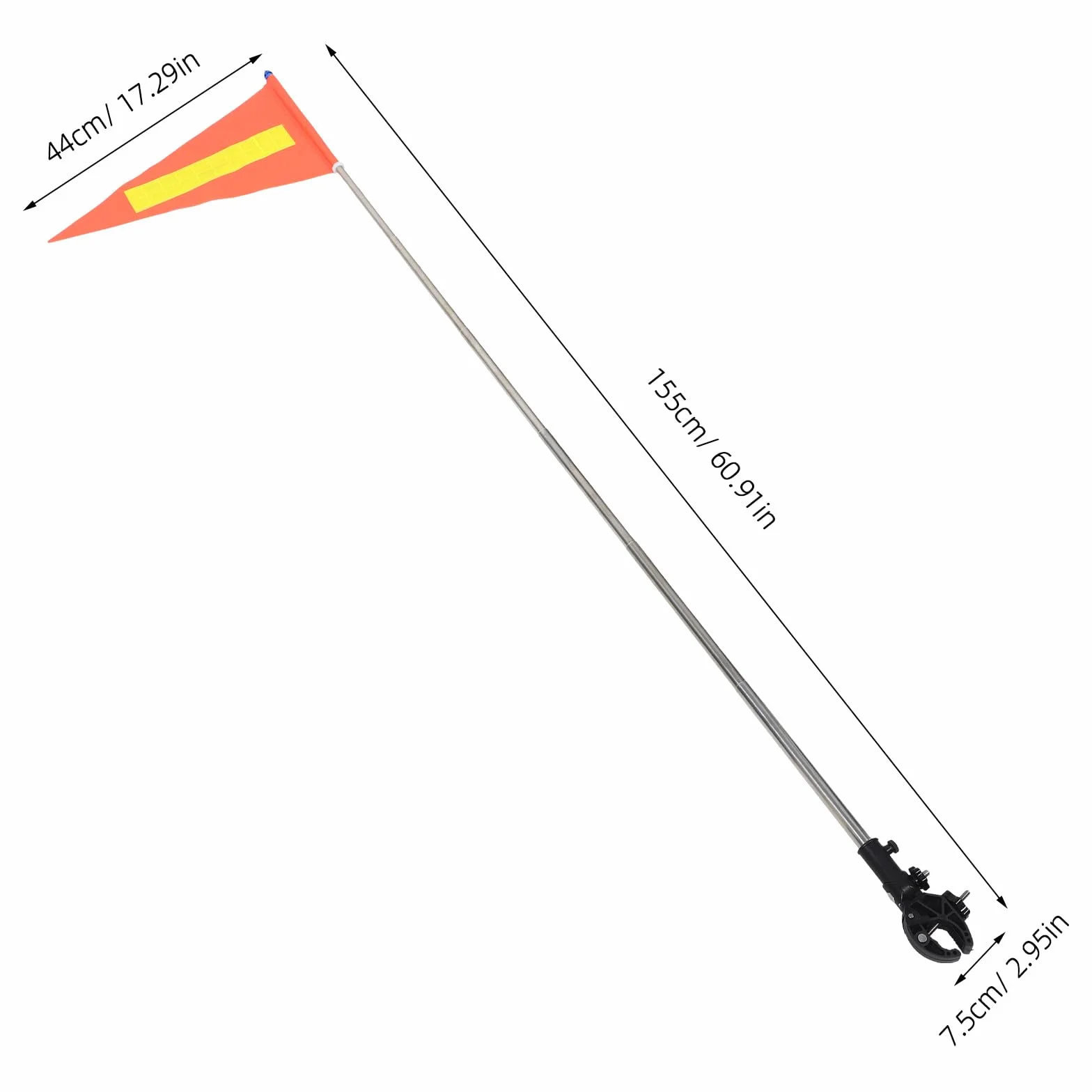 Bandera de seguridad para sillas de ruedas con tira reflectante, mástil telescópico ajustable 1,5 m