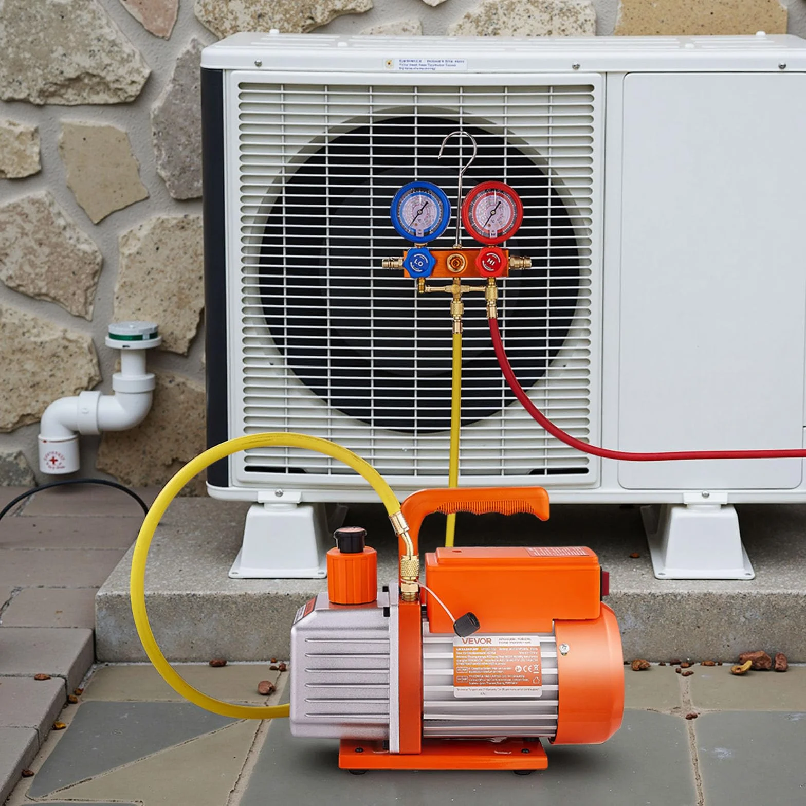 VEVOR Bomba de Vacío 115 L/min Manómetro Aire Acondicionado Una Sola Etapa Paletas Rotativas Detector Fugas Bolsa Transporte Refrigerantes R134a R22 R410a R1234YF