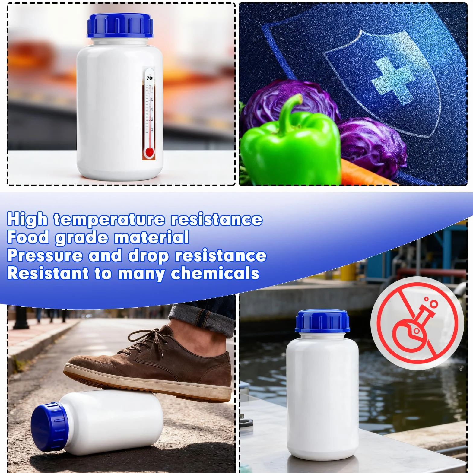 Botella de cuello ancho HDPE 1000 ml con tapón de rosca para laboratorio y productos químicos