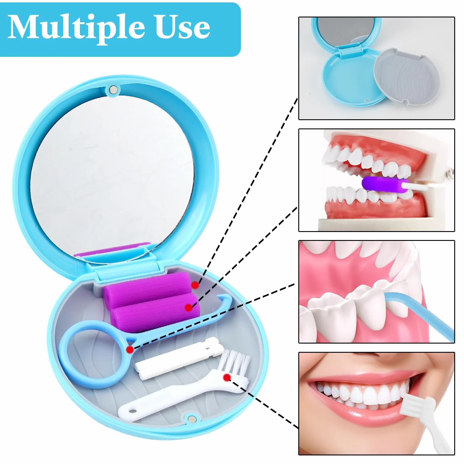 Caja Férula Dental con Herramienta de Eliminación de Alineadores y Masticador Invisible, 2 Piezas, Apto para Ortodoncia (Azul+Negro)