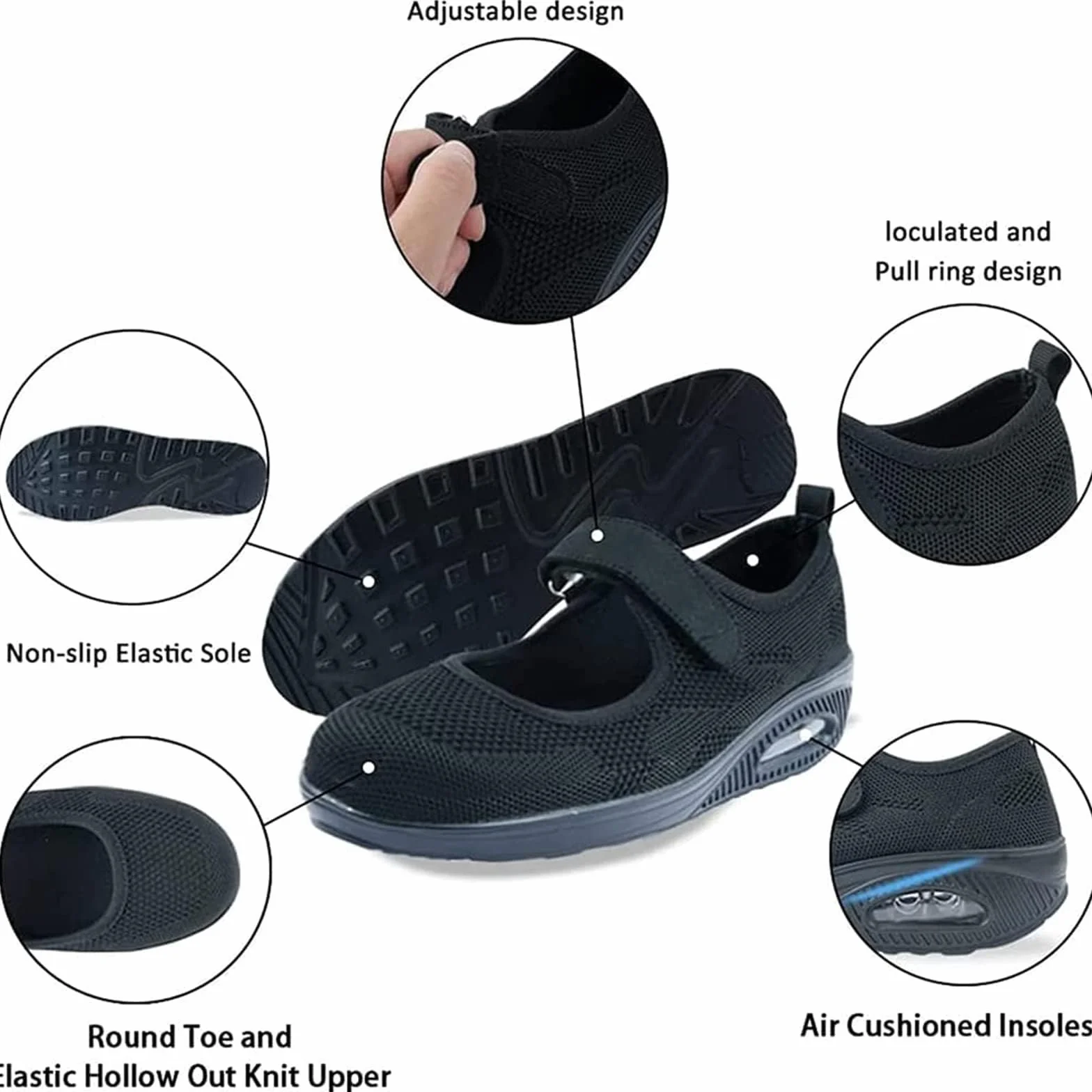 Zapatos Ligeros ortopédicos de enfermería Casuales,Zapatos de Enfermera de Trabajo con cojín de Aire cómodos para Mujer,Zapatillas de Deporte para Caminar Transpirables Ajustables Antideslizantes