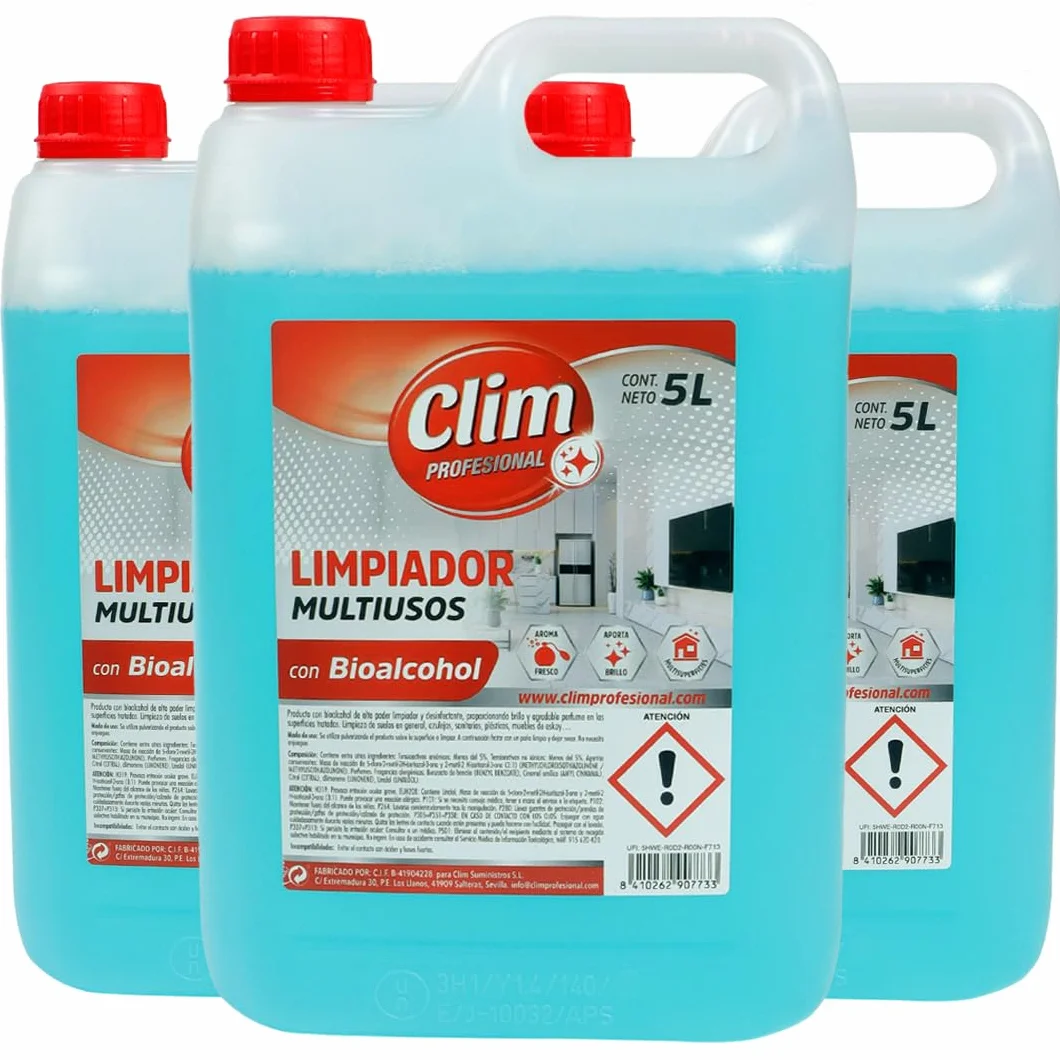 Clim Profesional Limpiador Multiusos Bioalcohol 5L Caja 3 Garrafas