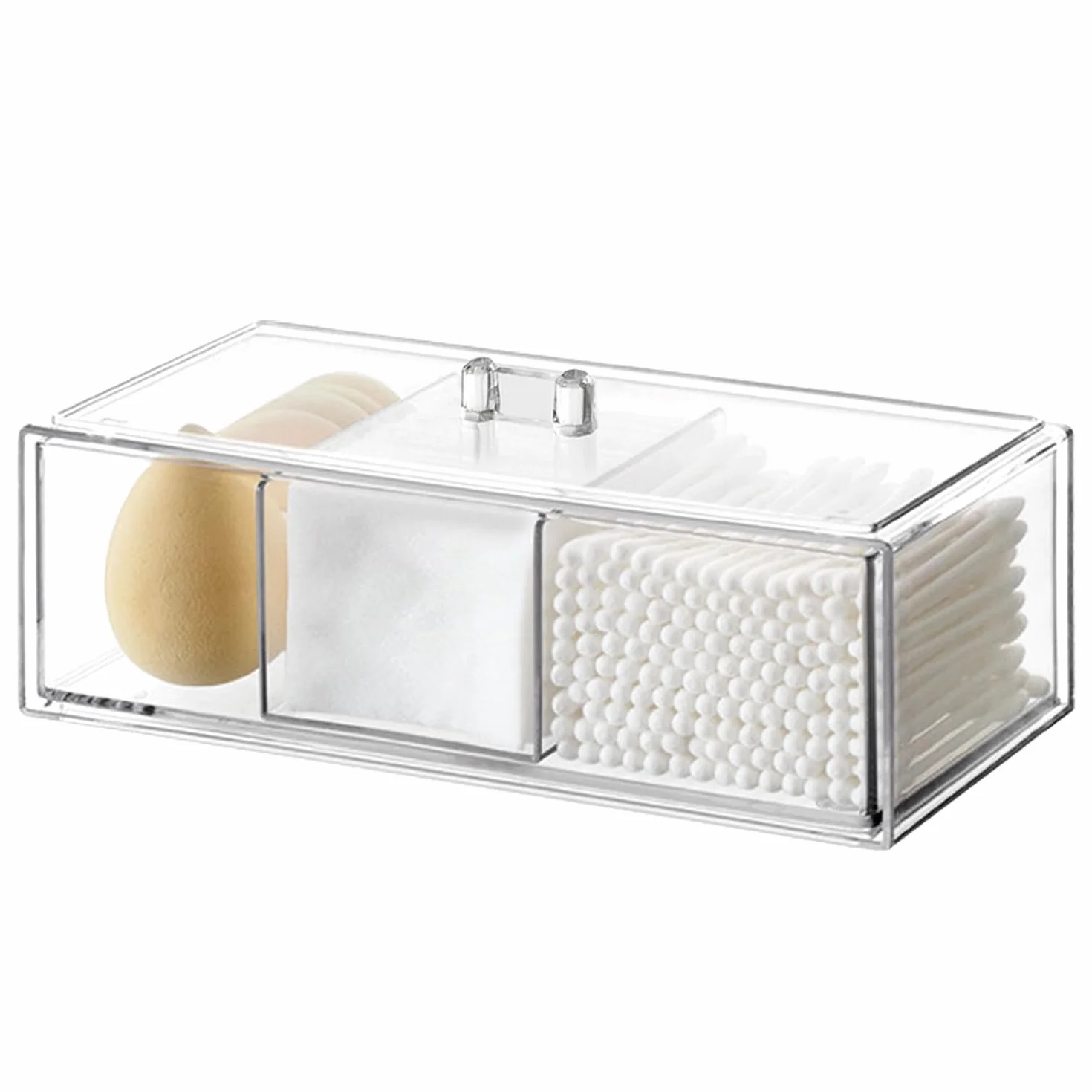 Caja Transparente de Hisopos de Algodón, Acrílico con Tapa, Dispensador de Almohadillas de Algodón