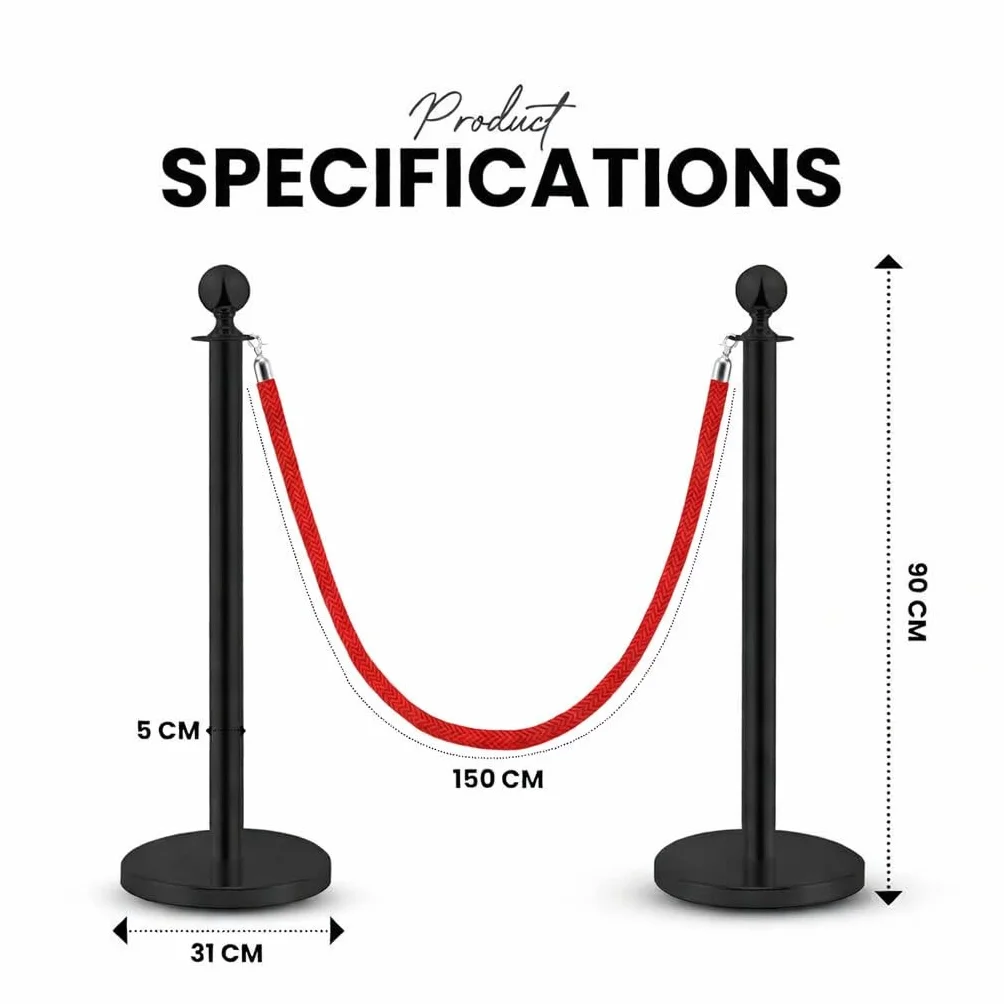 Postes Separadores de Acero Inoxidable Negro 90 cm 2 Piezas Control de Multitudes