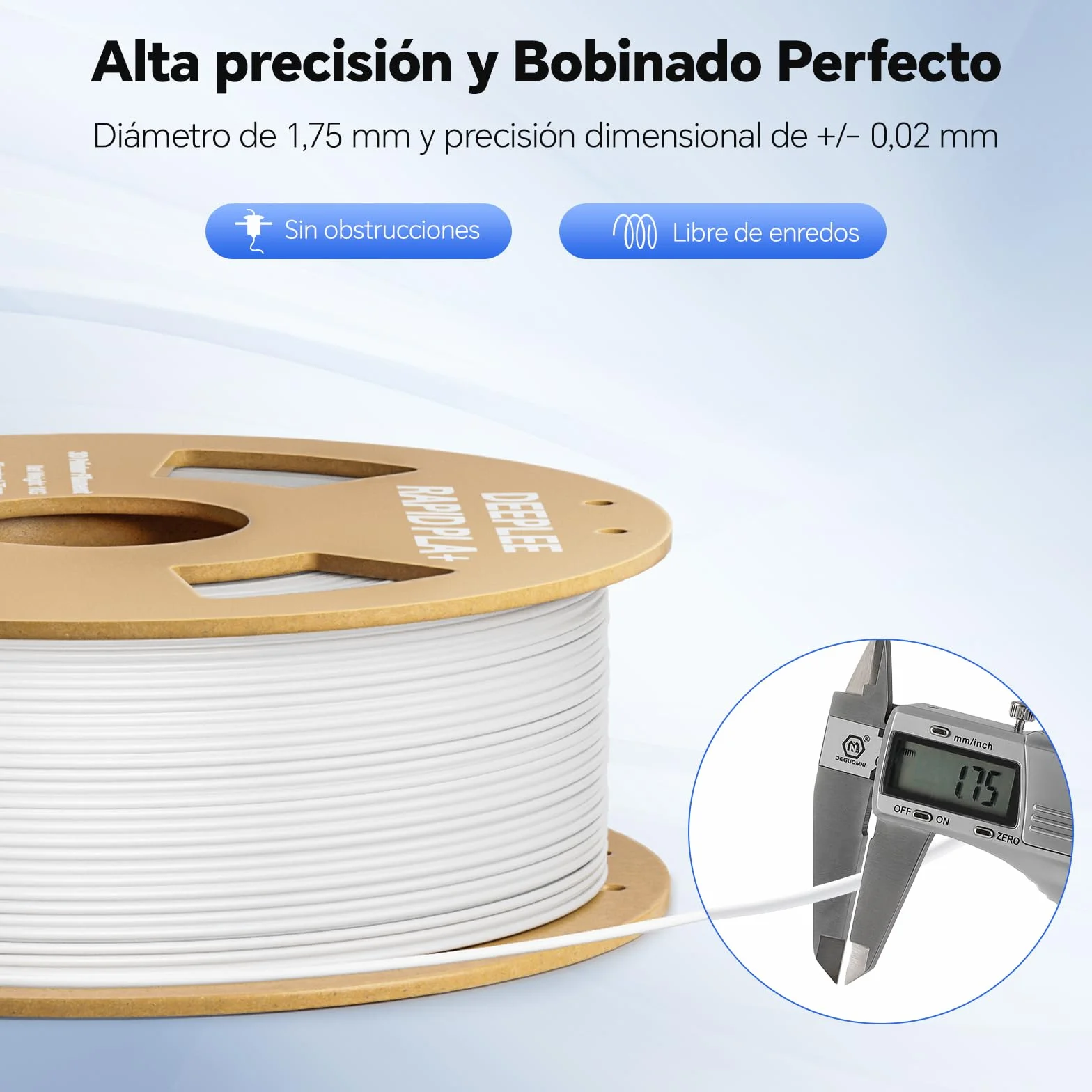 DEEPLEE Filamento PLA+ 1.75 mm 1 kg Negro Alta Velocidad 30-600 mm/s Precisión ±0.02 mm