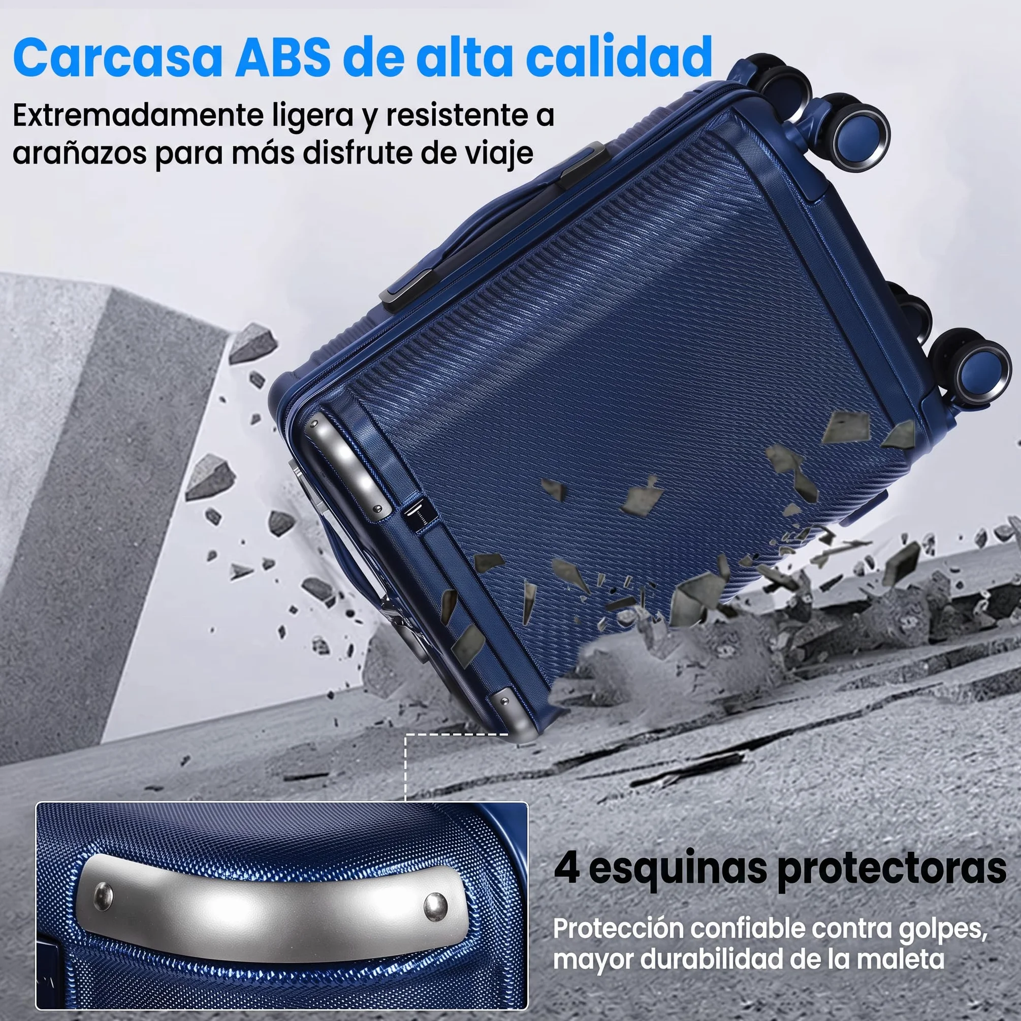 Juego de 3 Maletas rígidas con candado TSA, asa telescópica, para Mujeres y Hombres, Azul Marino