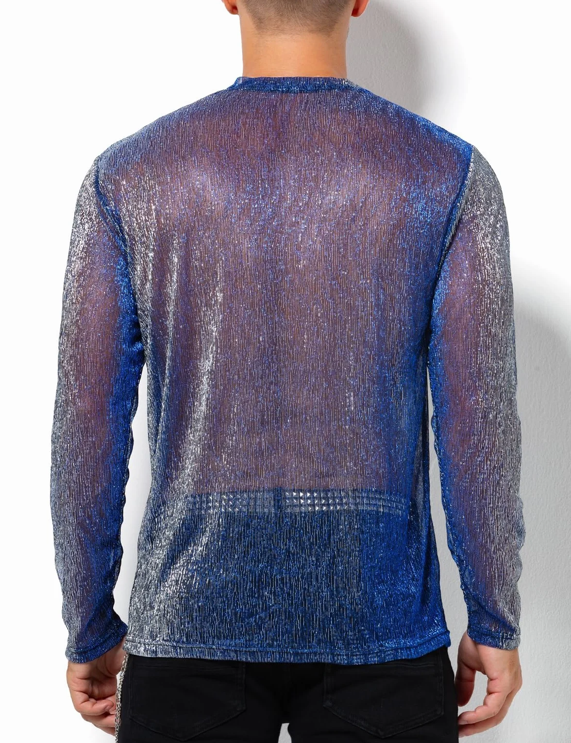 Casey Kevin Camiseta Transparentes Manga Larga Hombre Brillo Lentejuelas Rejilla Camisa Fiesta Plateada Brillante Ropa Sexy Top Fiesta Discoteca Punk Nocturno Jazz Rock Hip Hop Dance Clubwear
