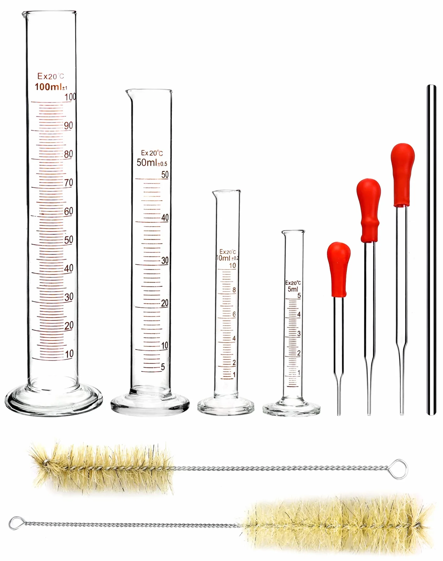 QWORK Cilindro de Medición Laboratorio 5 ml 10 ml 50 ml 100 ml con Pipetas de Vidrio