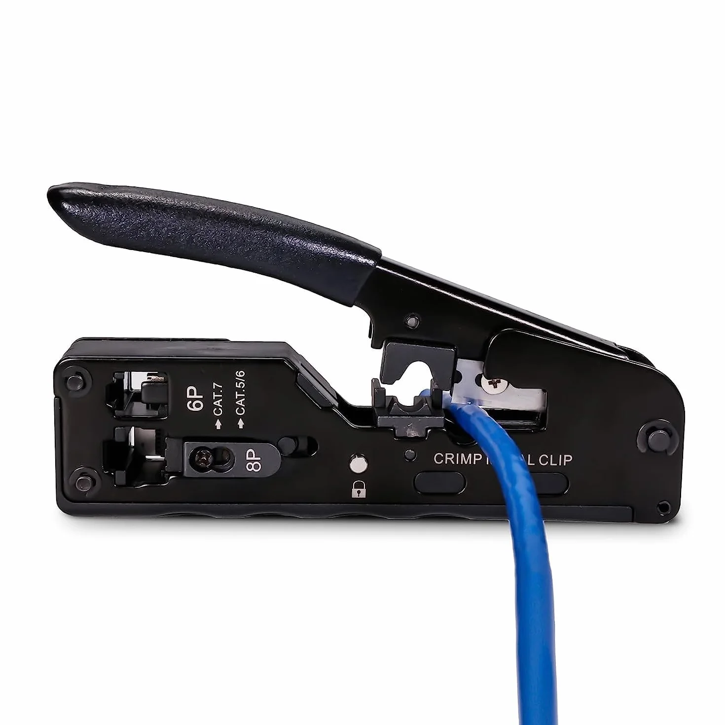 QSFPTEK Crimping Tool RJ45 RJ11 RJ12 Ethernet Cable Cat5 Cat5e Cat6 Cat6a Cat7 Cat8 Modular Plug Connector Black