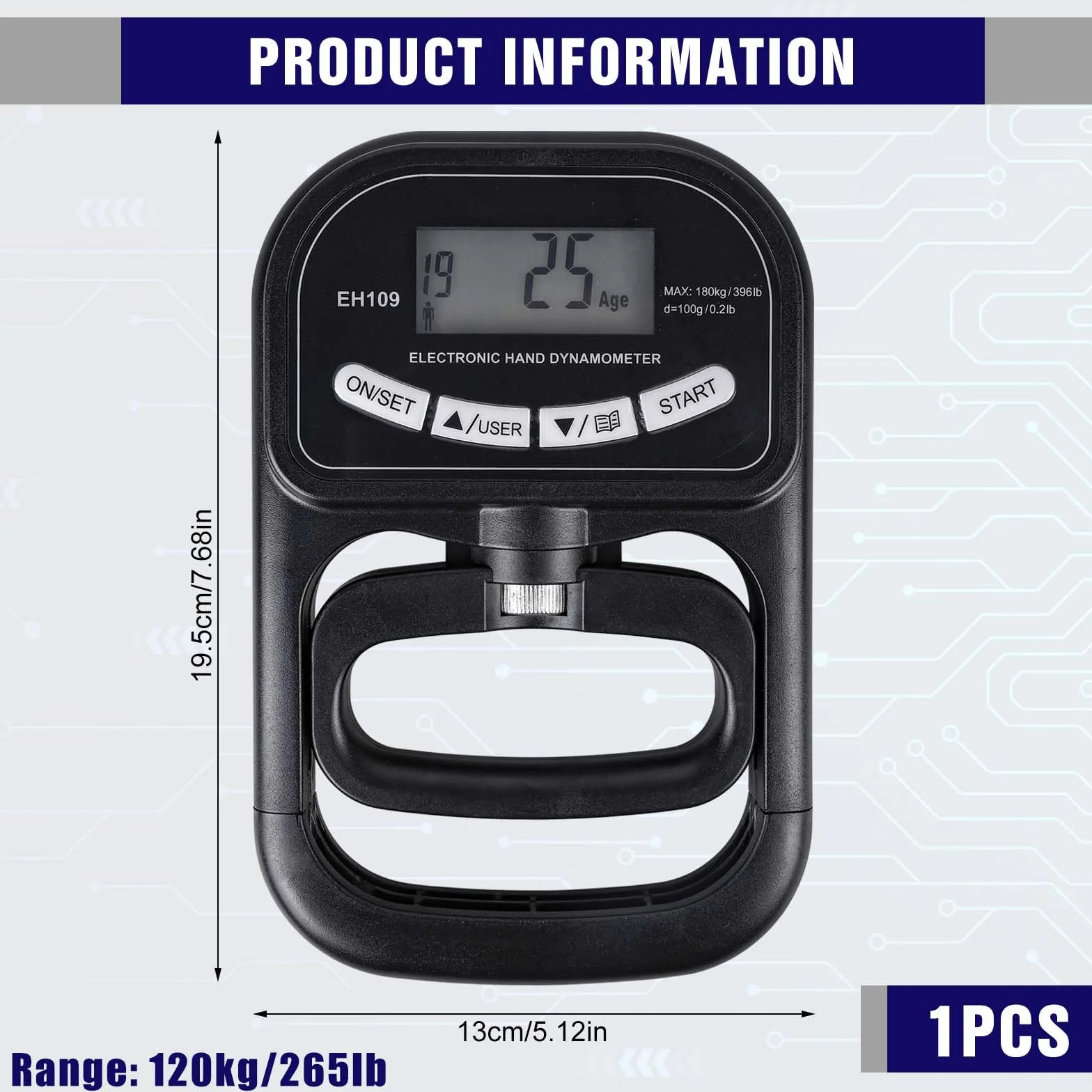 Dinamómetro digital LCD, probador de agarre Grip Strength Trainer negro