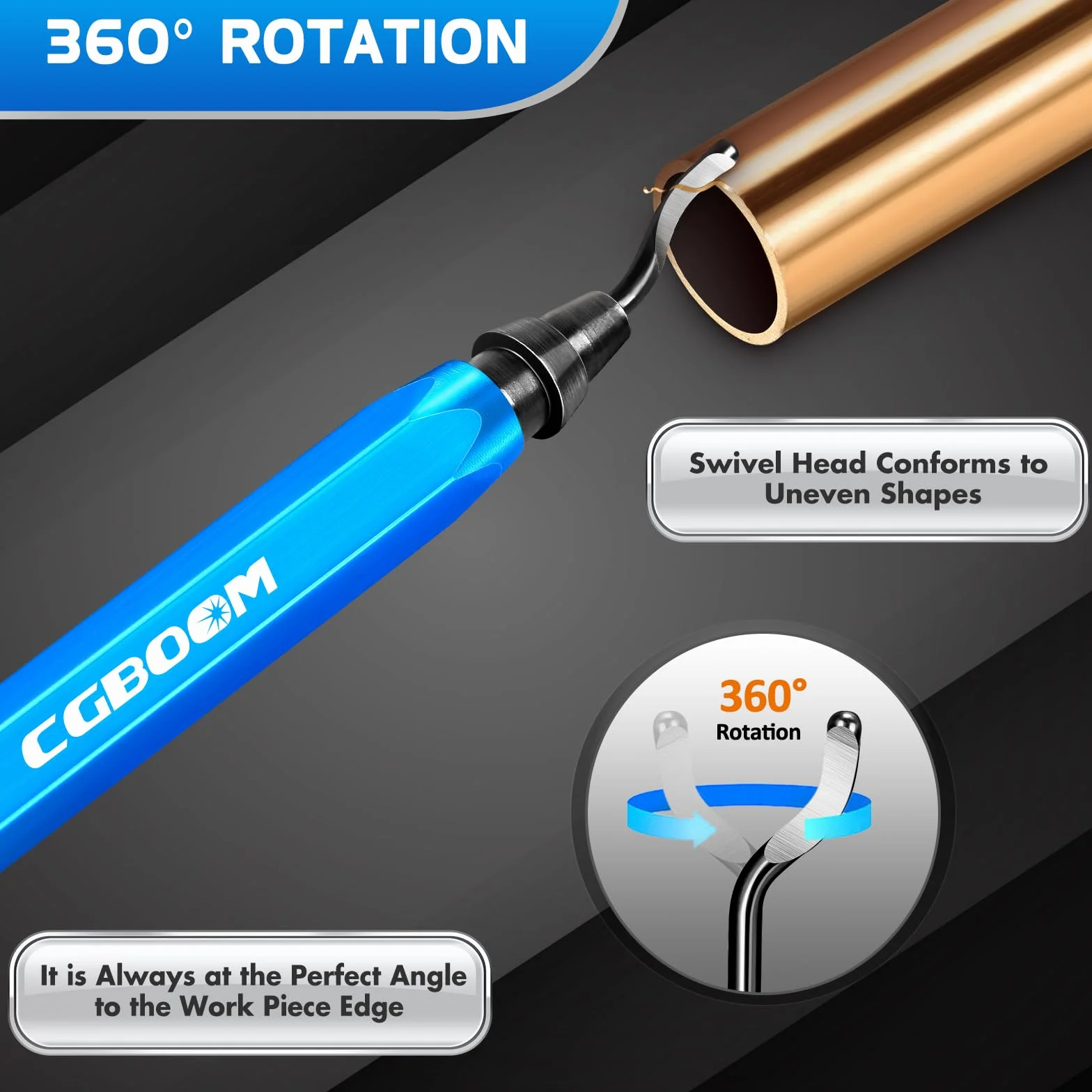 CGBOOM Herramienta de desbarbado universal mango metal 10 cuchillas repuesto 360° corte impresora 3D plástico aluminio acero inoxidable