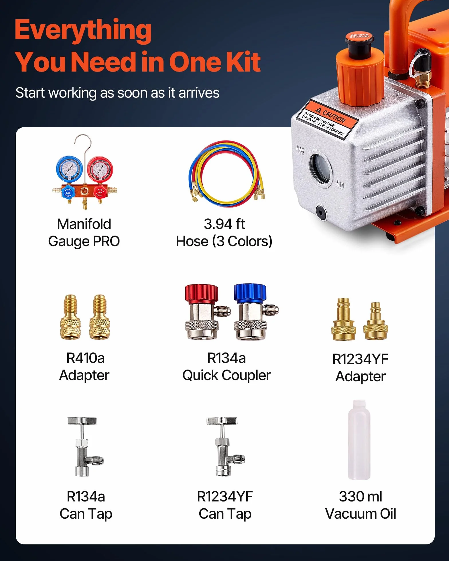VEVOR Bomba de Vacío 115 L/min Manómetro Aire Acondicionado Una Sola Etapa Paletas Rotativas Detector Fugas Bolsa Transporte Refrigerantes R134a R22 R410a R1234YF