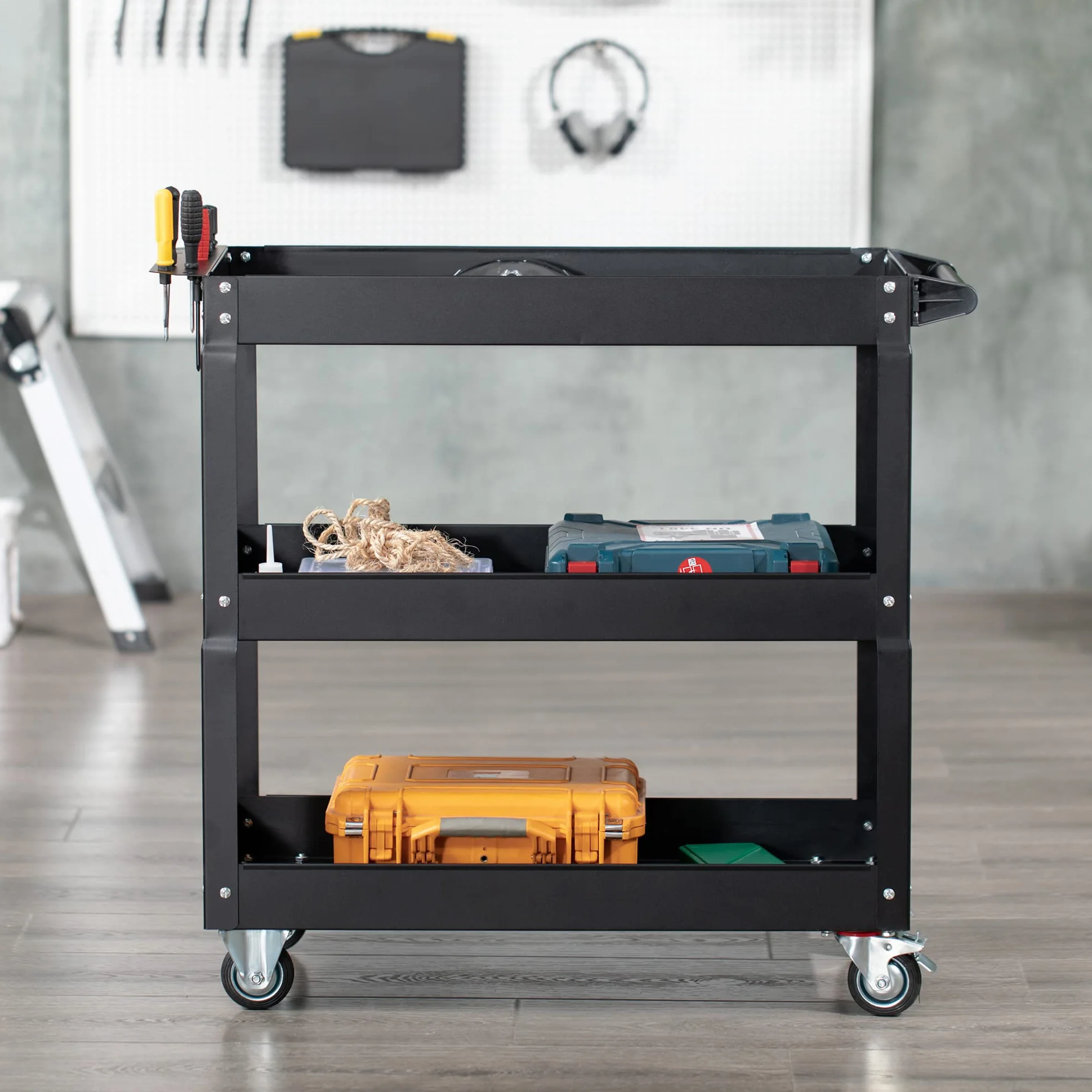 DURHAND Carro de Herramientas con Ruedas 150 kg 83x35,3x76 cm Negro Acero 3 Estantes Taller