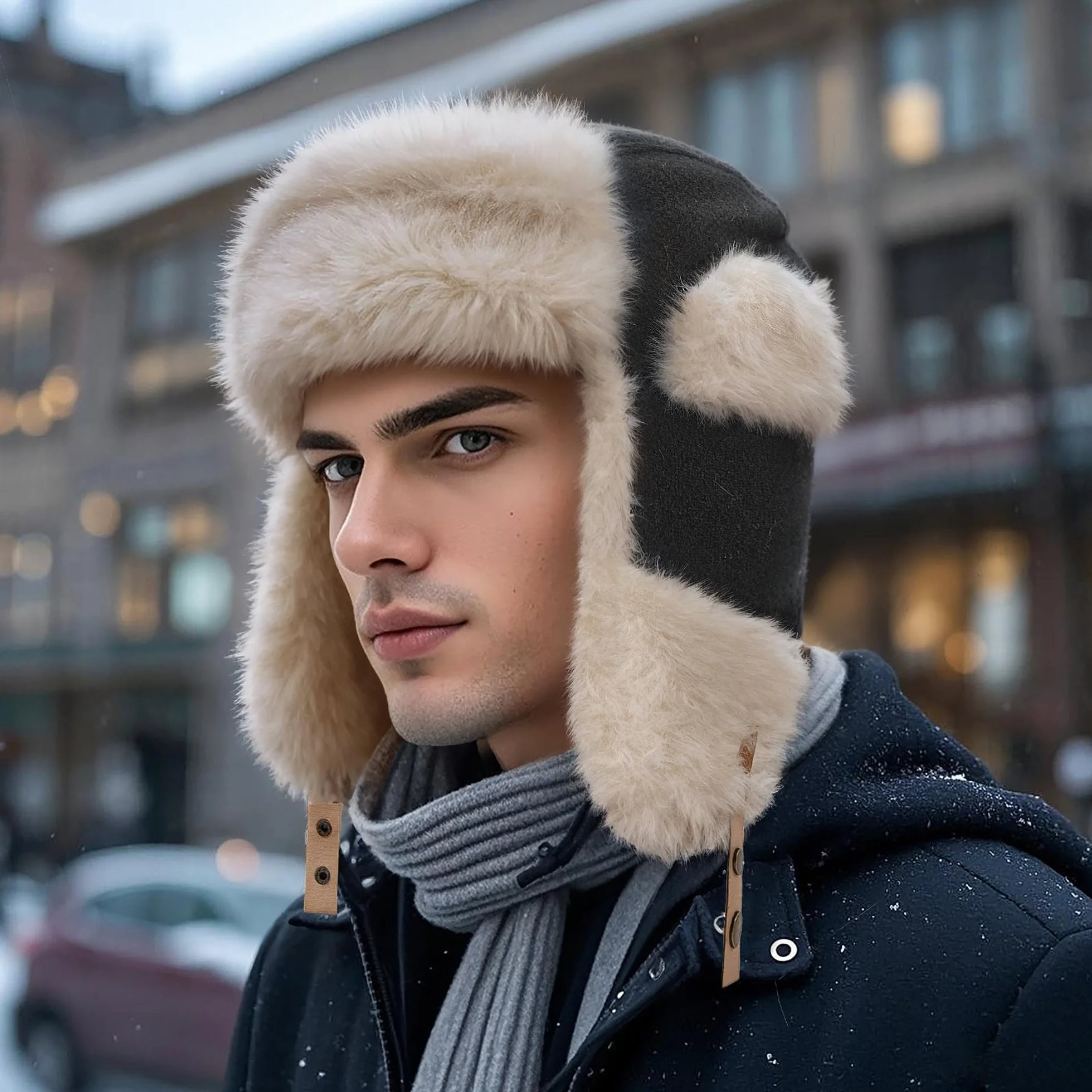Gorro de Invierno con Orejeras Unisexo Sombrero de Trampero con Forro de Felpa Gorros de Aviador Piel Sintética de Esquí Ciclismo