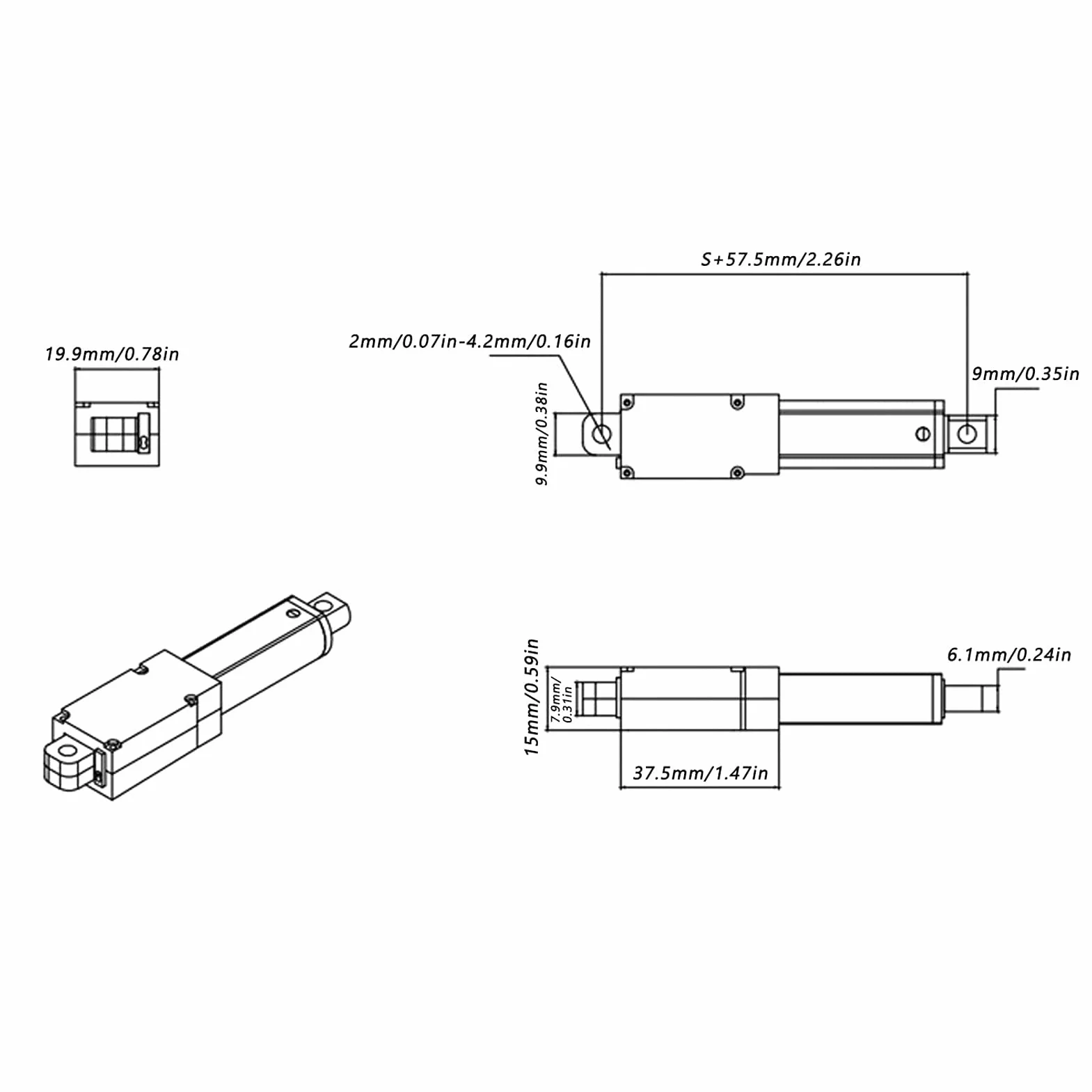 Actuador Lineal Eléctrico 30mm 12V DC Impermeable 8mm/s 70N