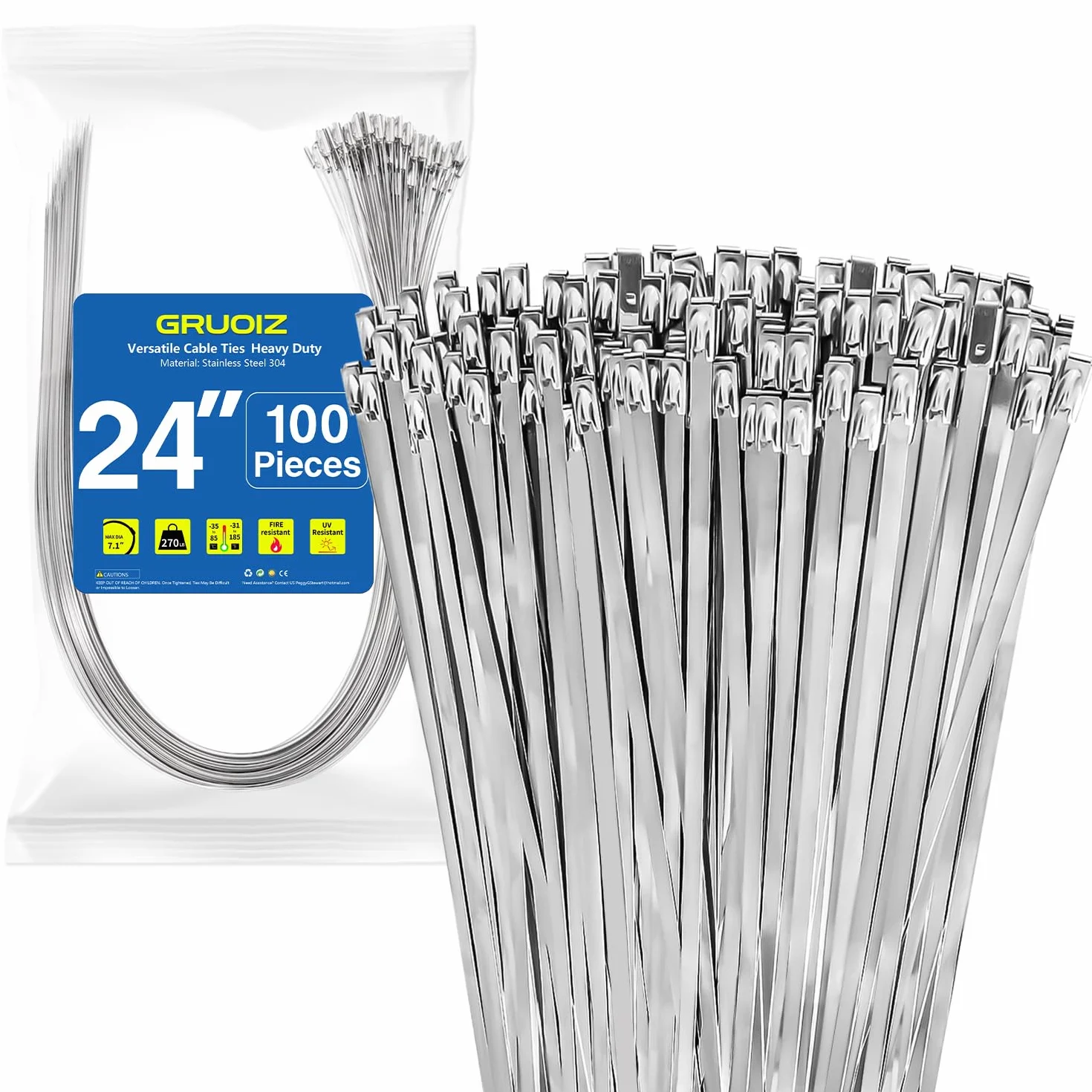Bridas de Acero Inoxidable 600mmx4,6mm 122kg 100 Piezas para Fijación de Tuberías
