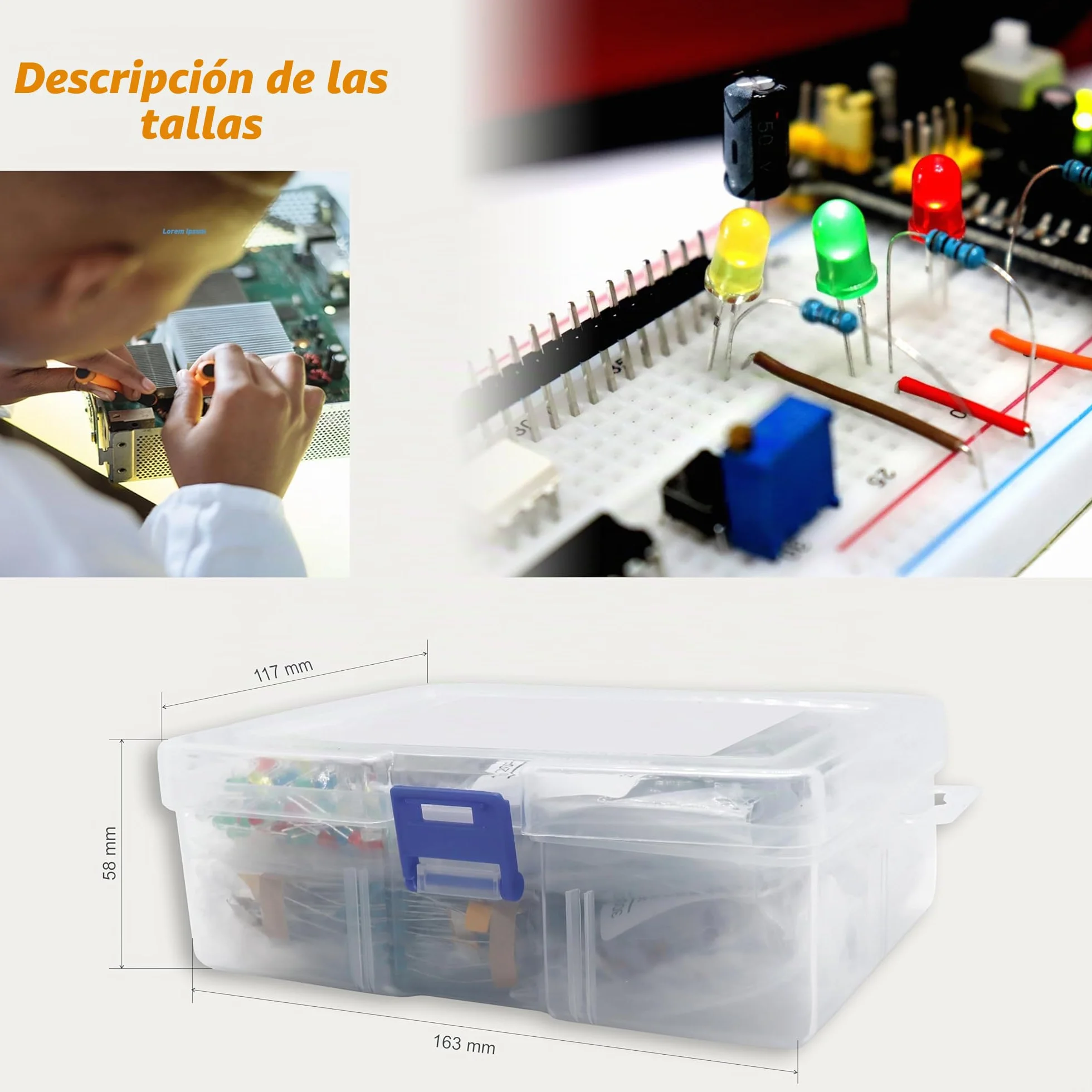 DIYoung Kit de Componentes Electrónicos 1390pcs, Resistencias, Diodos Led, Condensadores, Transistores