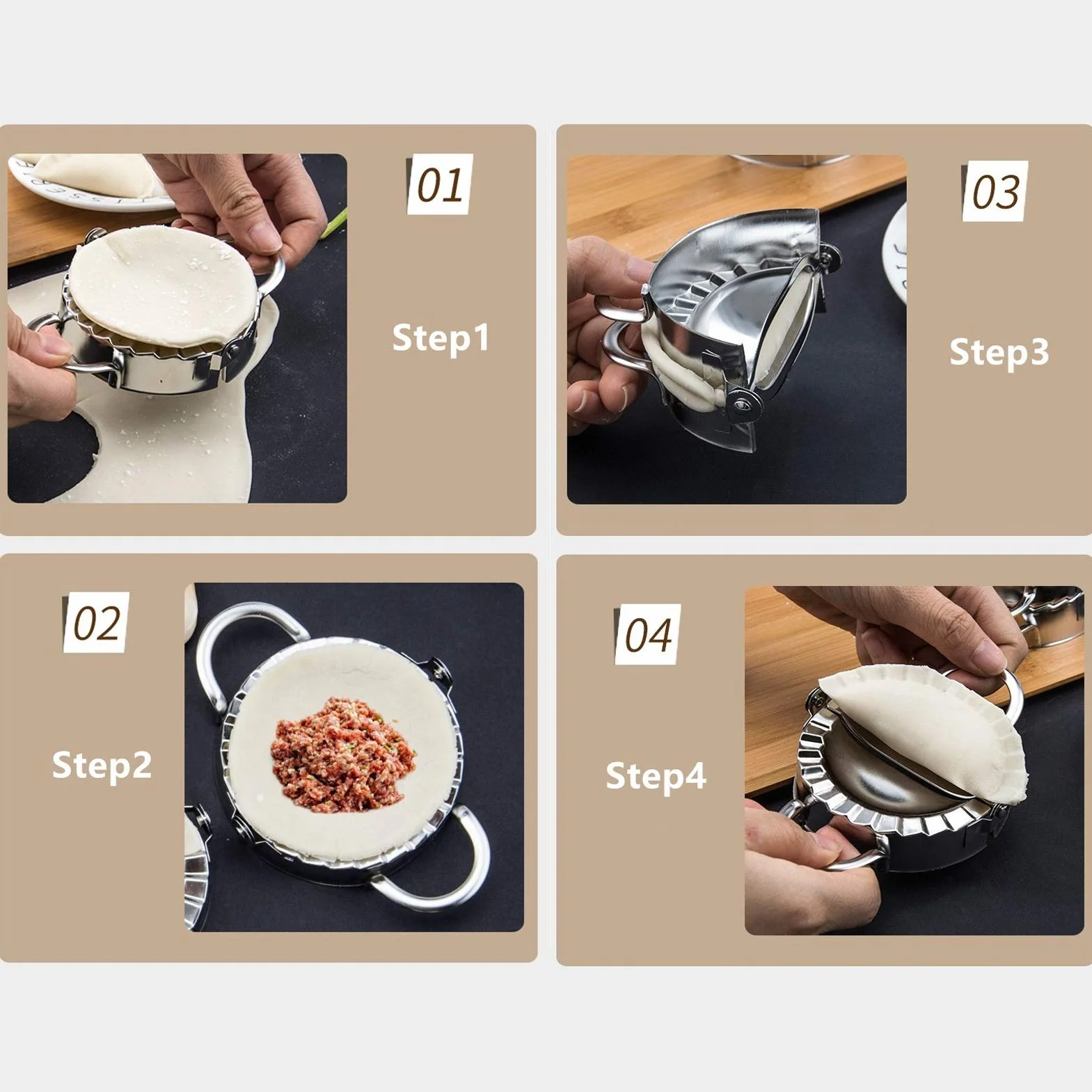 Prensa de empanadas de acero inoxidable EVTSCAN, máquina para hacer empanadas grande, herramientas de pastelería (L)
