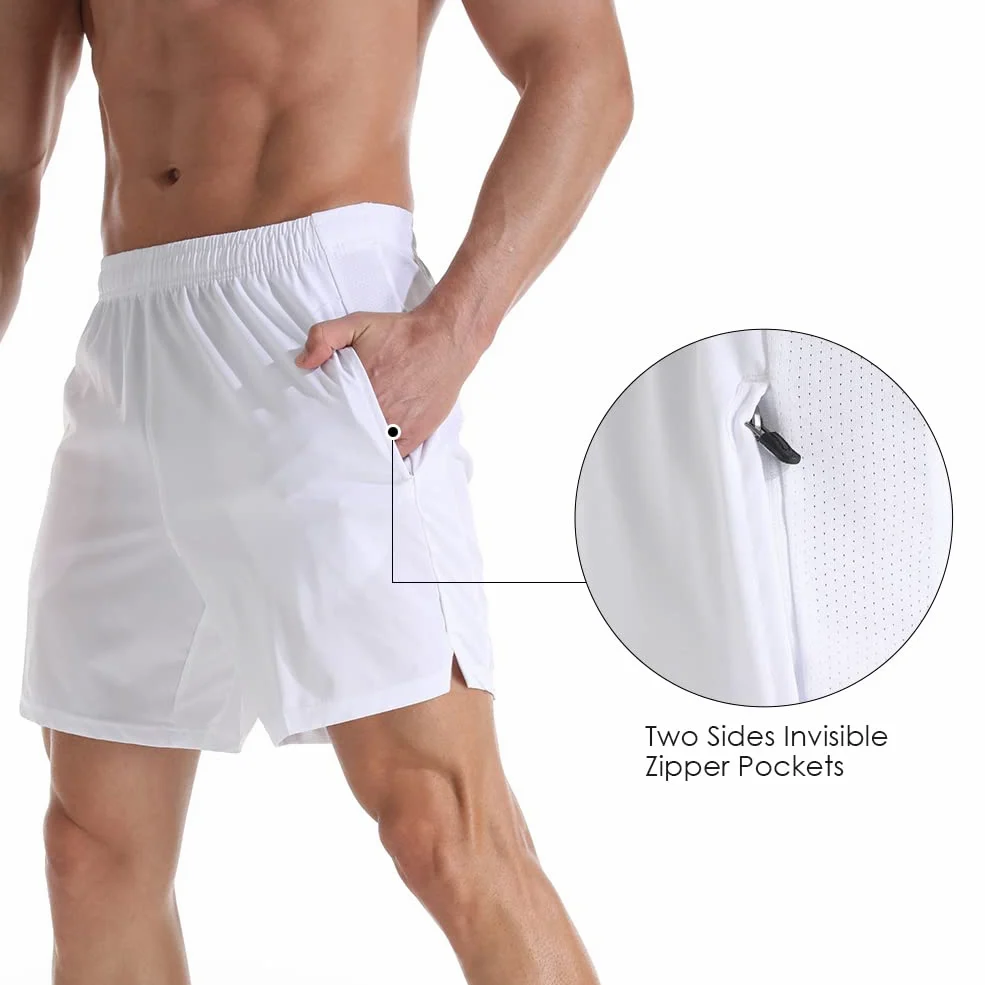 Pantalones cortos deportivos para correr para hombre, ligeros, de secado rápido, con bolsillos con cremallera
