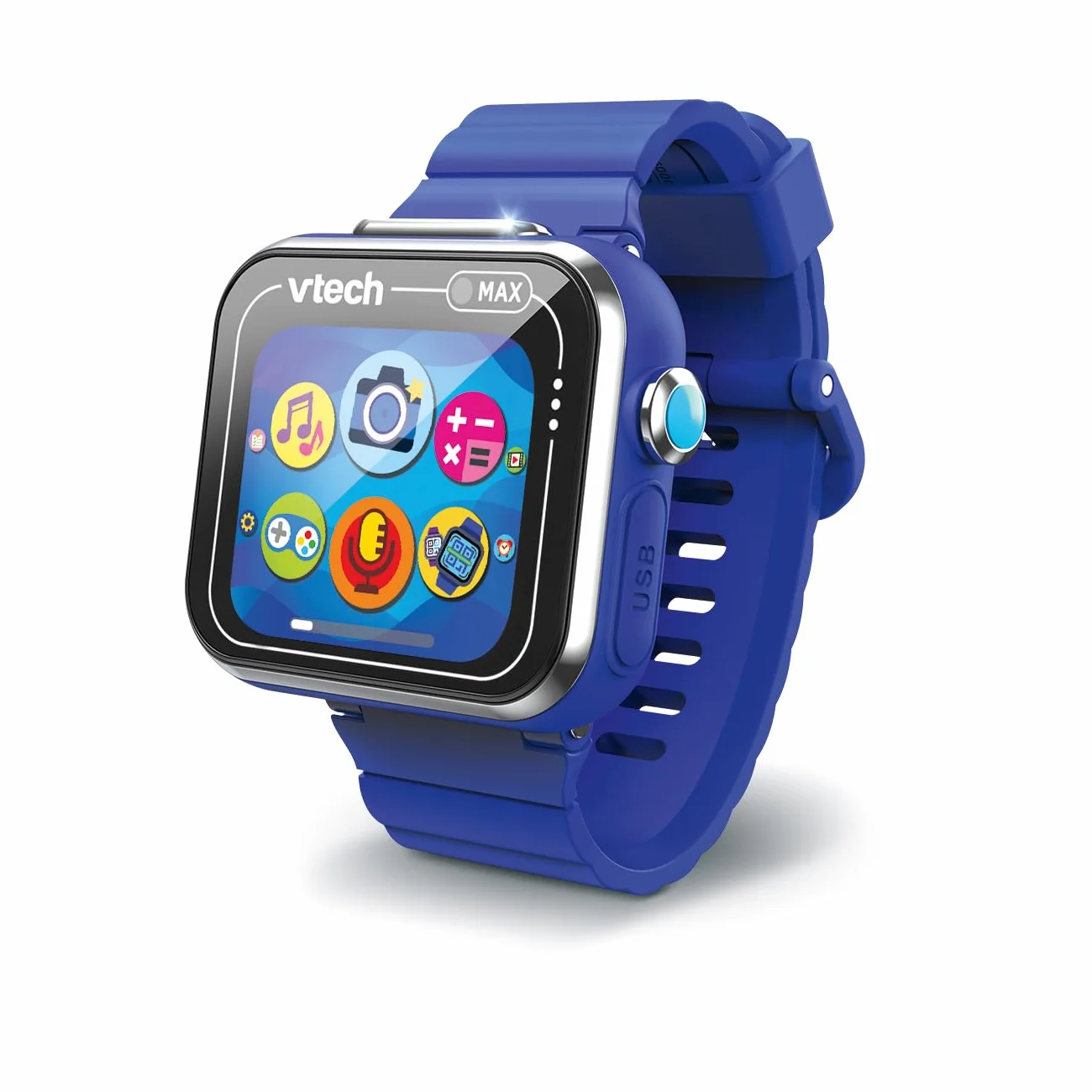VTech - Kidizoom Smartwatch MAX Azul, Reloj Inteligente para niños, Doble cámara de Fotos, vídeos, Juegos, Pantalla táctil Horizontal, Versión ESP