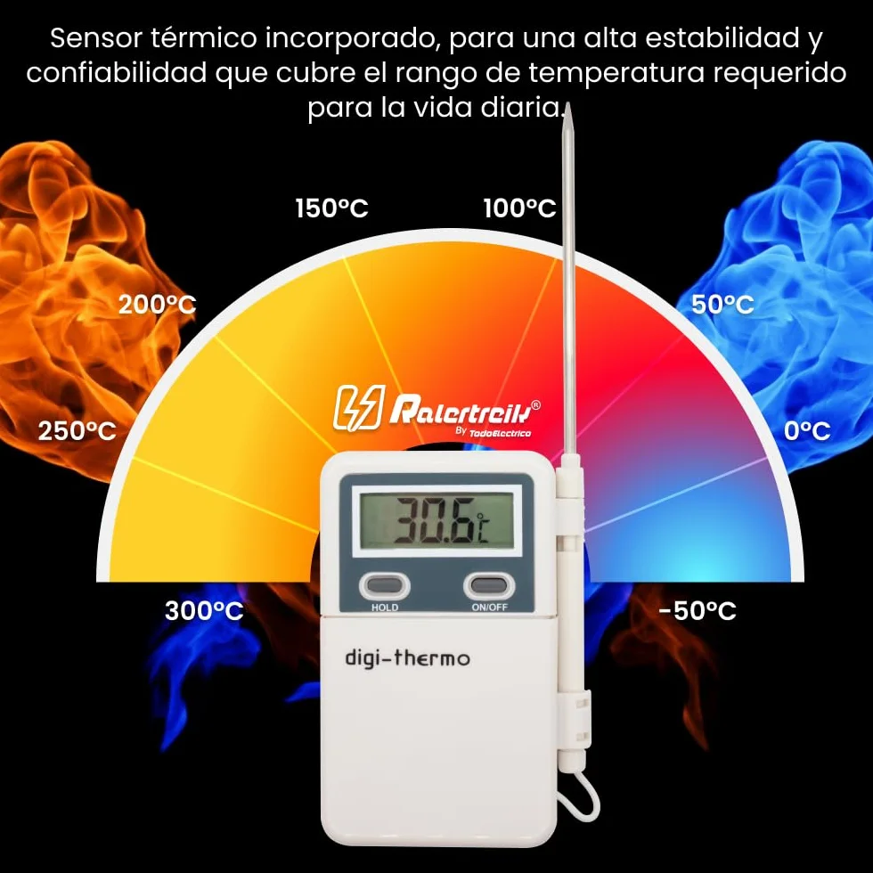 Termómetro digital de mano con sonda -50º +300ºC para aire acondicionado, climatización, cocina