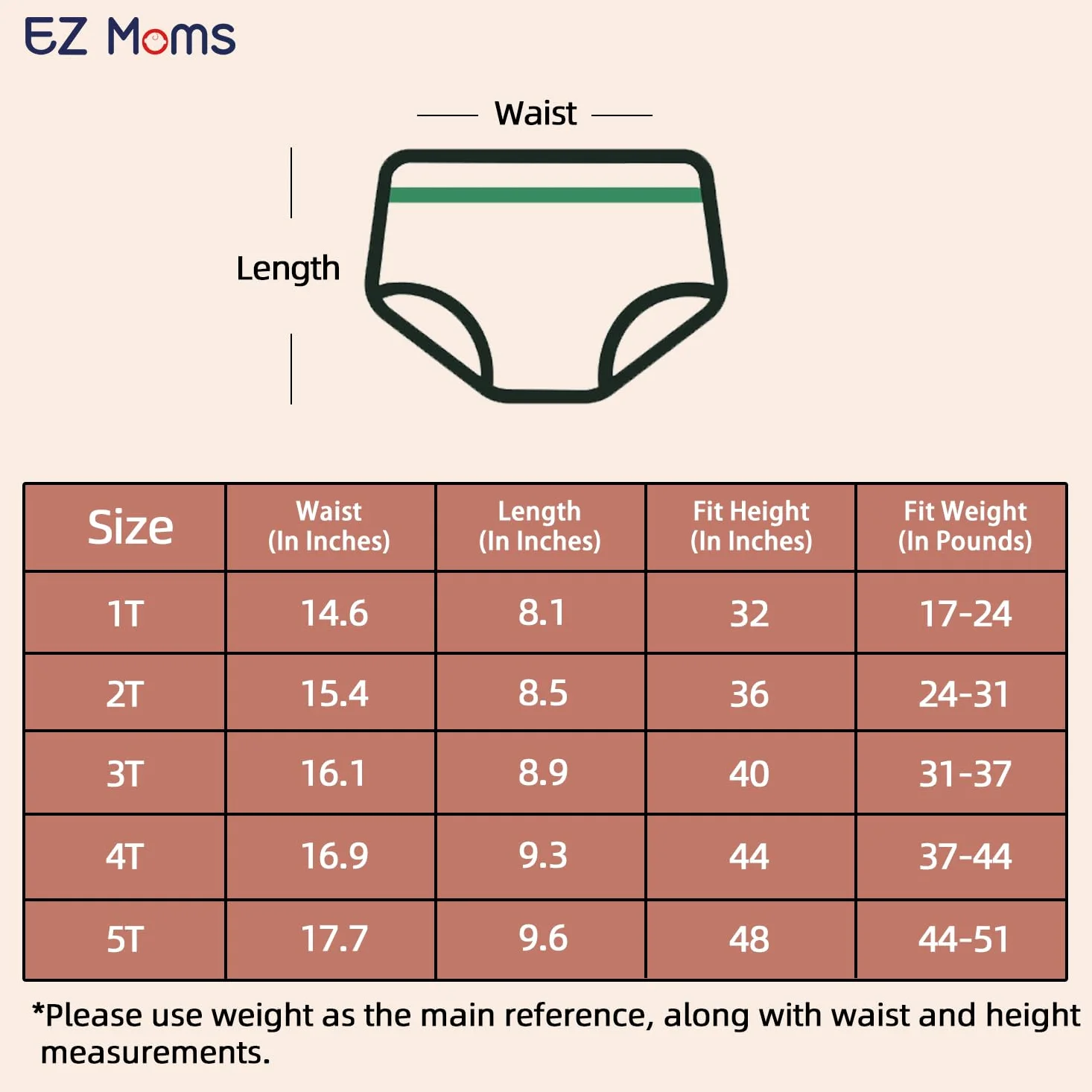 EZ Moms 8 paquetes de ropa interior de entrenamiento de cintura alta para niños, pantalones de entrenamiento suaves y reutilizables para niñas pequeñas, 1T-5T