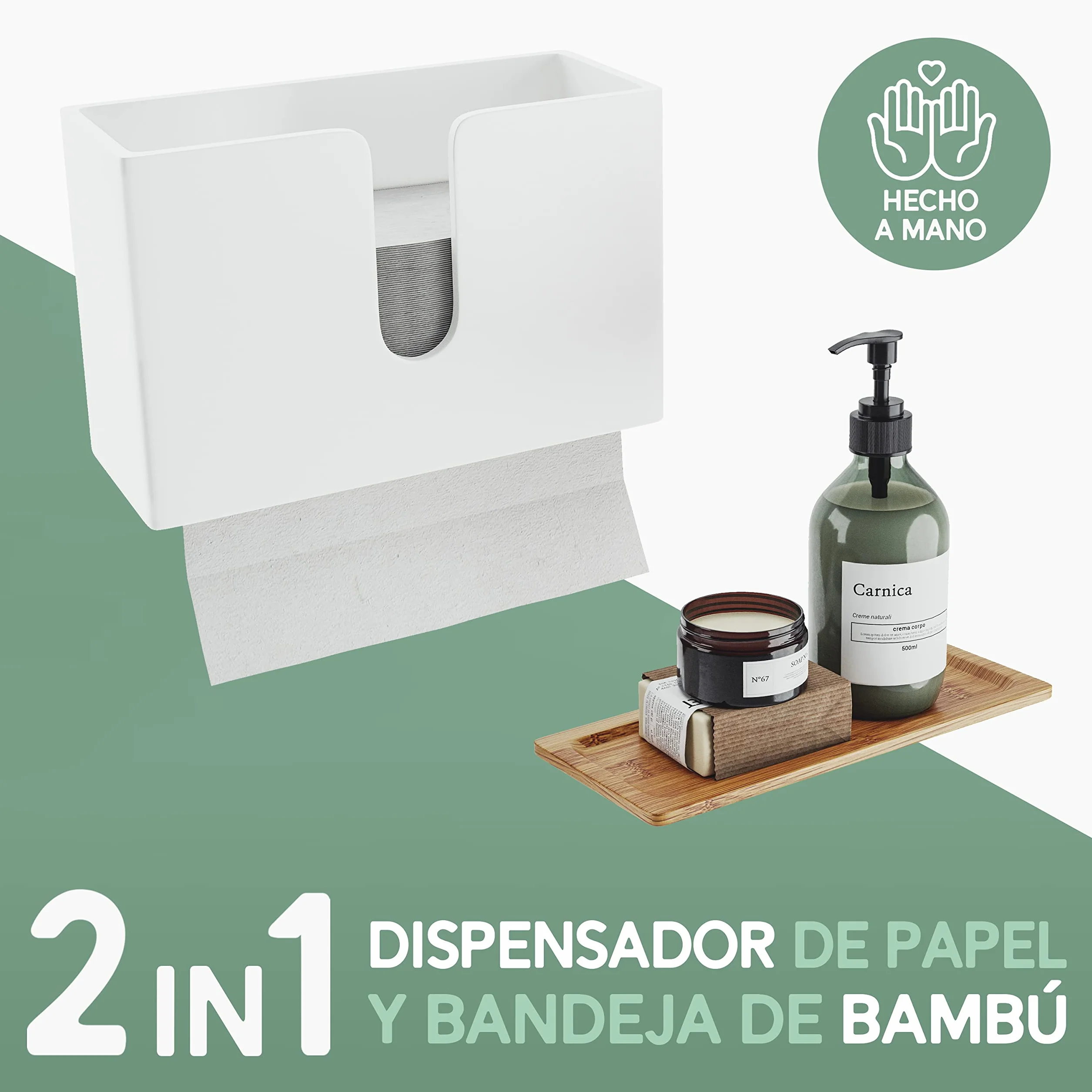 Nature Supplies Dispensador de Toallas de Madera de Bambú para Papel Secamanos Plegadas en C, Z e Intercaladas