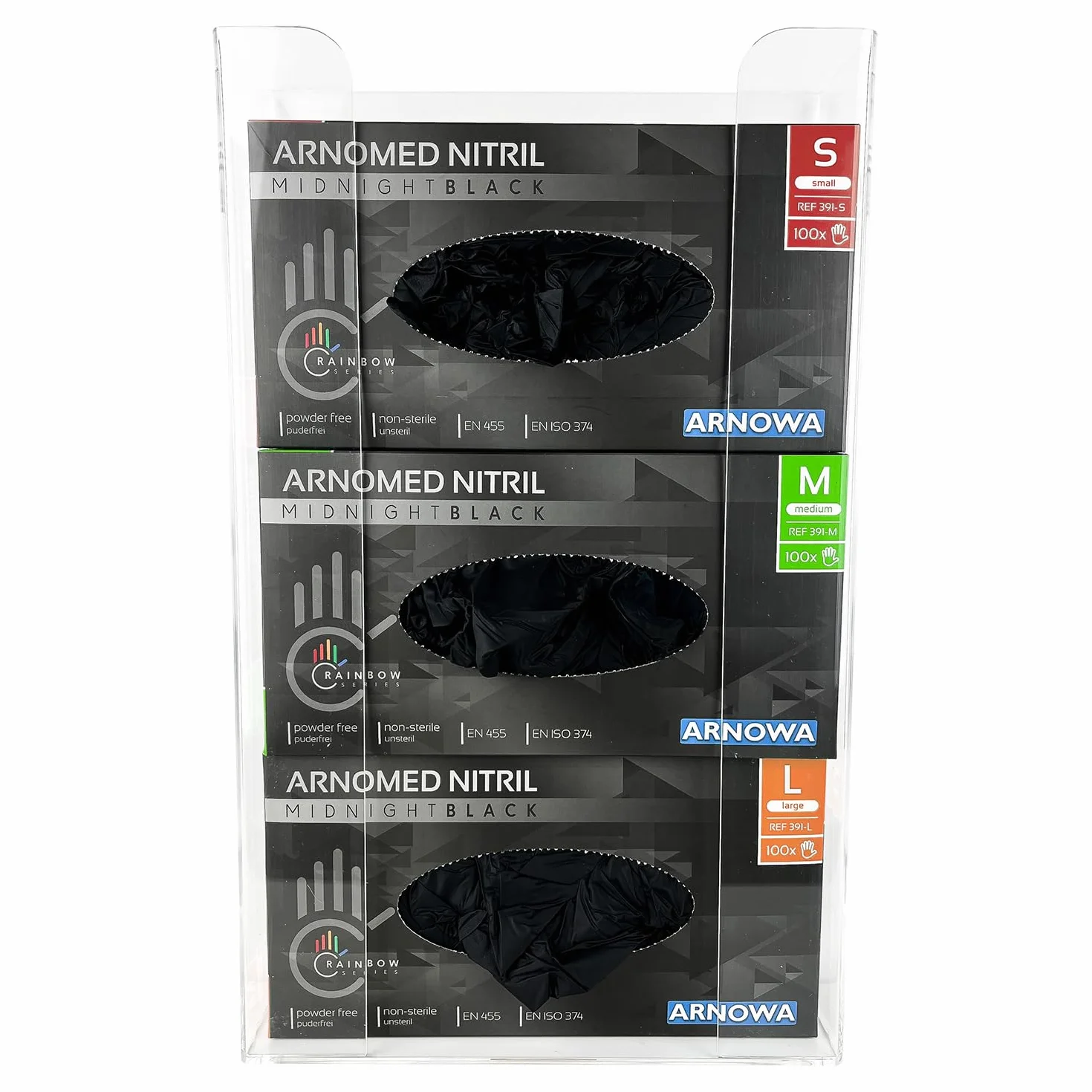 ARNOMED dispensador de guantes desechables pared acrílico 24,6x8,1x41 cm para 3 cajas nitrilo látex vinilo