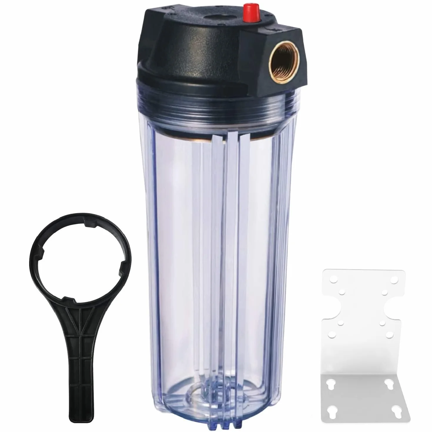 Geekpure Carcasa transparente de 10 pulgadas para filtro de 2,5 x 10 pulgadas - 3/4" entrada/salida con llave y soporte