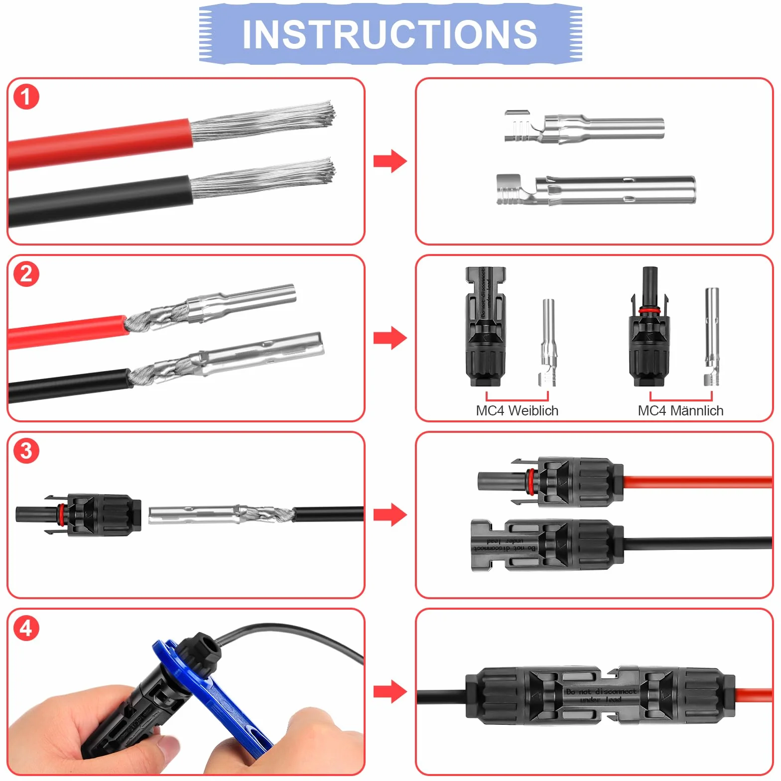 Juego de crimpado solar para cables fotovoltaicos 2.5/4/6 mm² MC4