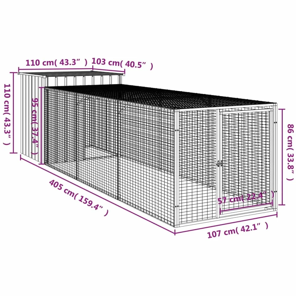 vidaXL Gallinero con Corral, Jaula de Gallinas Pollos con Tejado, Acero Galvanizado Gris Claro