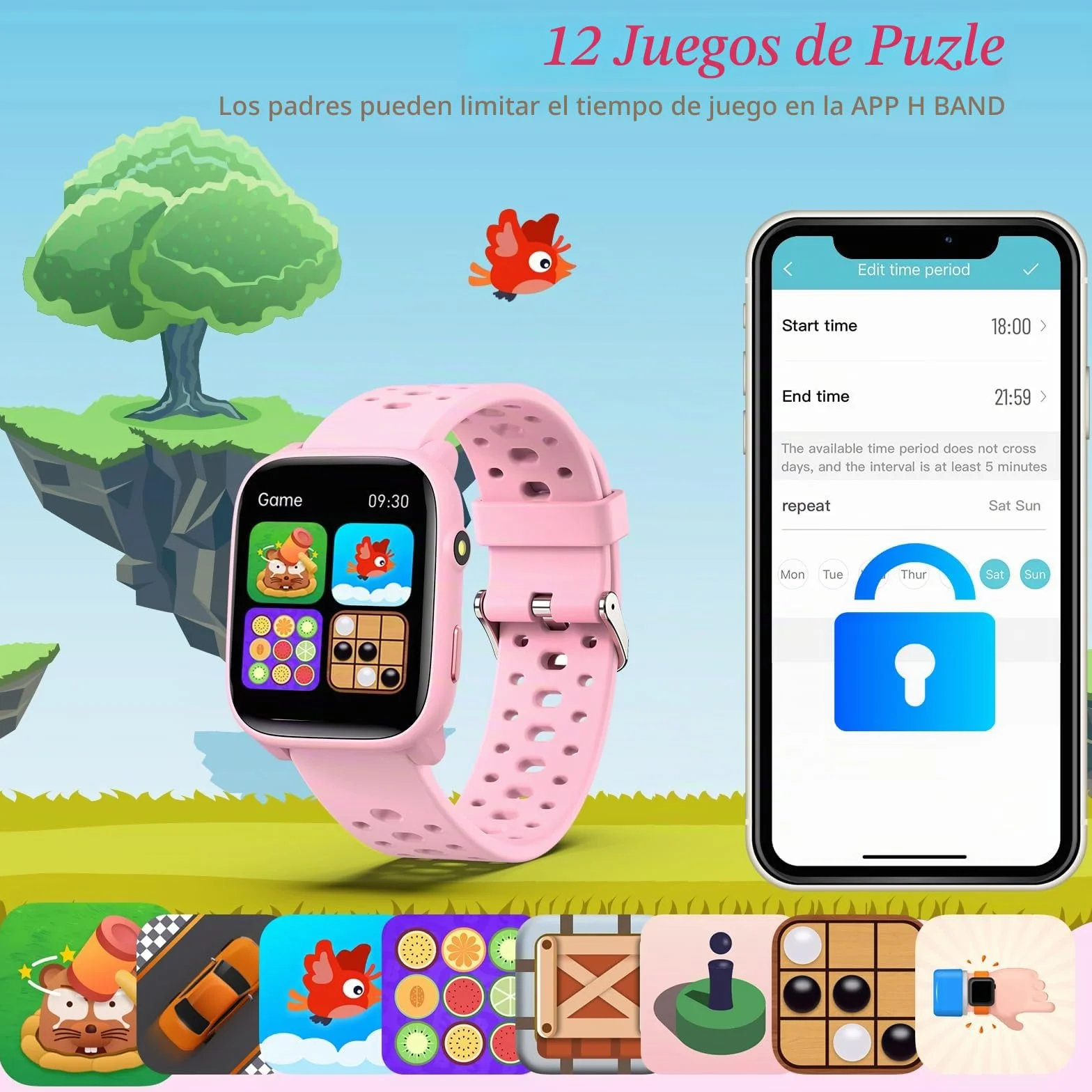 Reloj Inteligente Niños Niñas Sin App Necesaria, 1,83" Smartwatch Niños con Podómetro, Resistente al Agua IP68, Reloj Monitor Cardiaco y Sueño, Despertador, Juegos de Rompecabezas (Rosa)