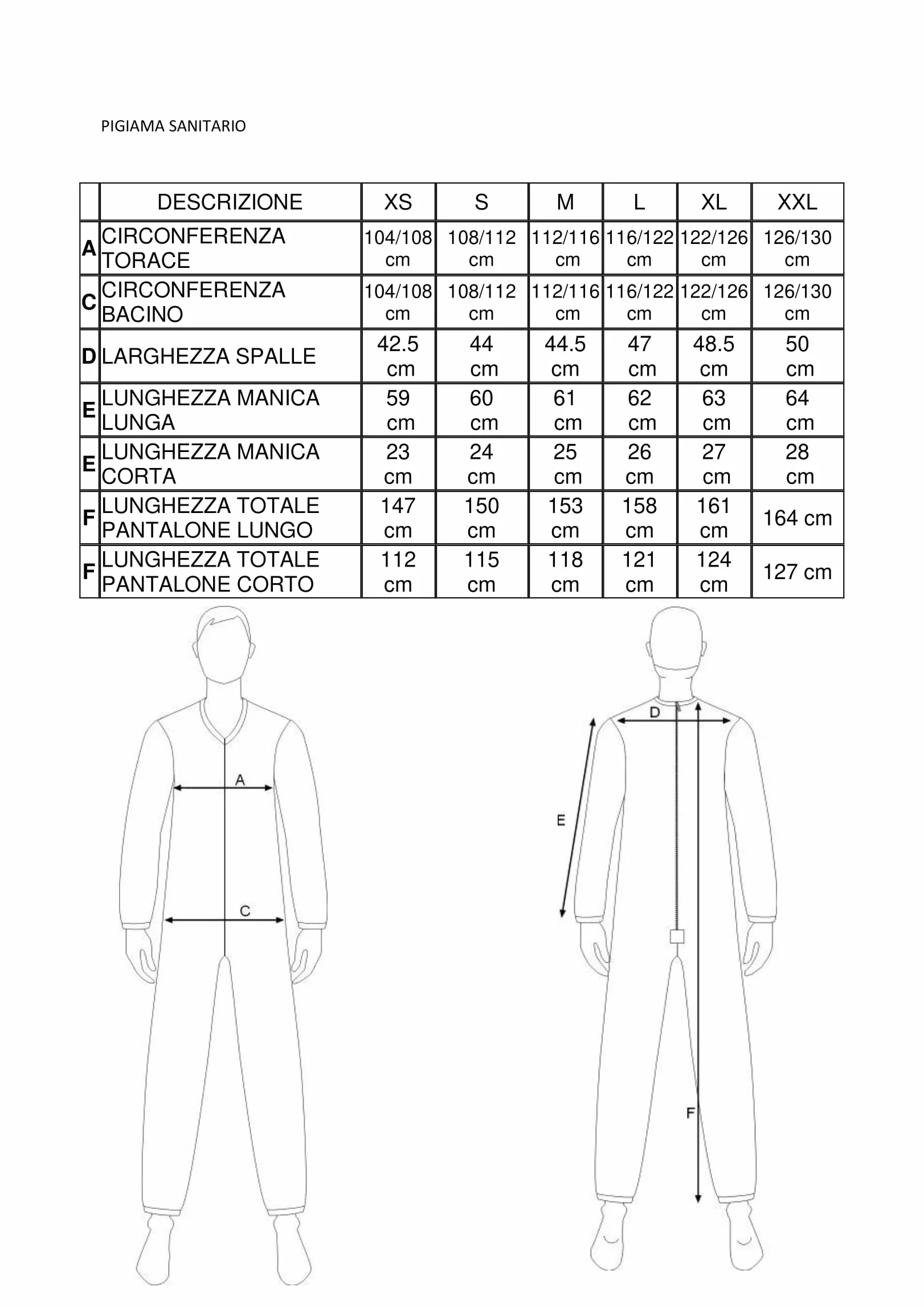 FERRUCCI - Pijama de tutón sanitario confort de manga corta, pantalón corto, 1 cremallera/cremallera detrás de la espalda de verano