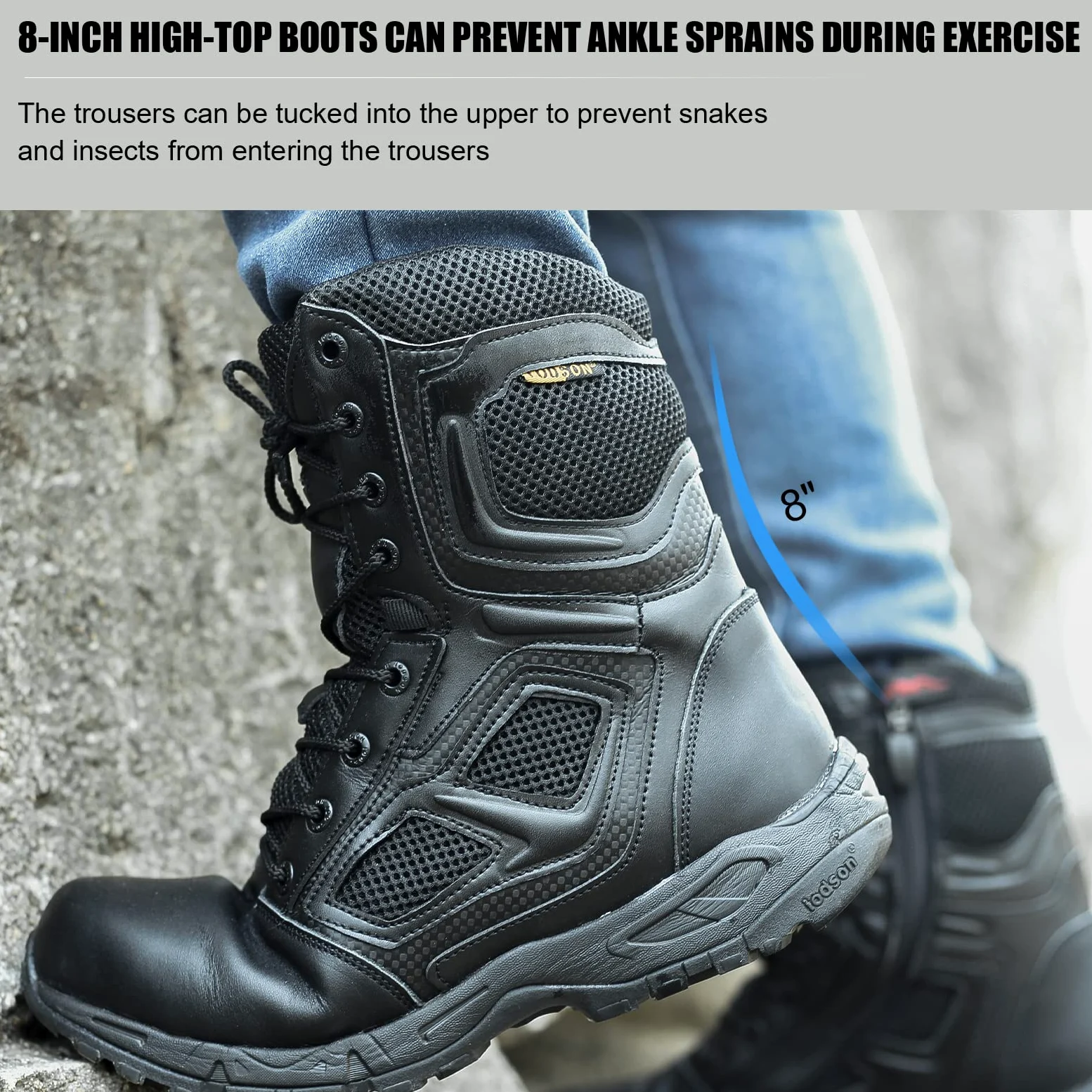 Zapatos de Hombre Botas/Botas de Combate/Botas Tácticas Ultra-Ligero Antideslizante Tela de Cuero Verdadero Transpirable JR-631