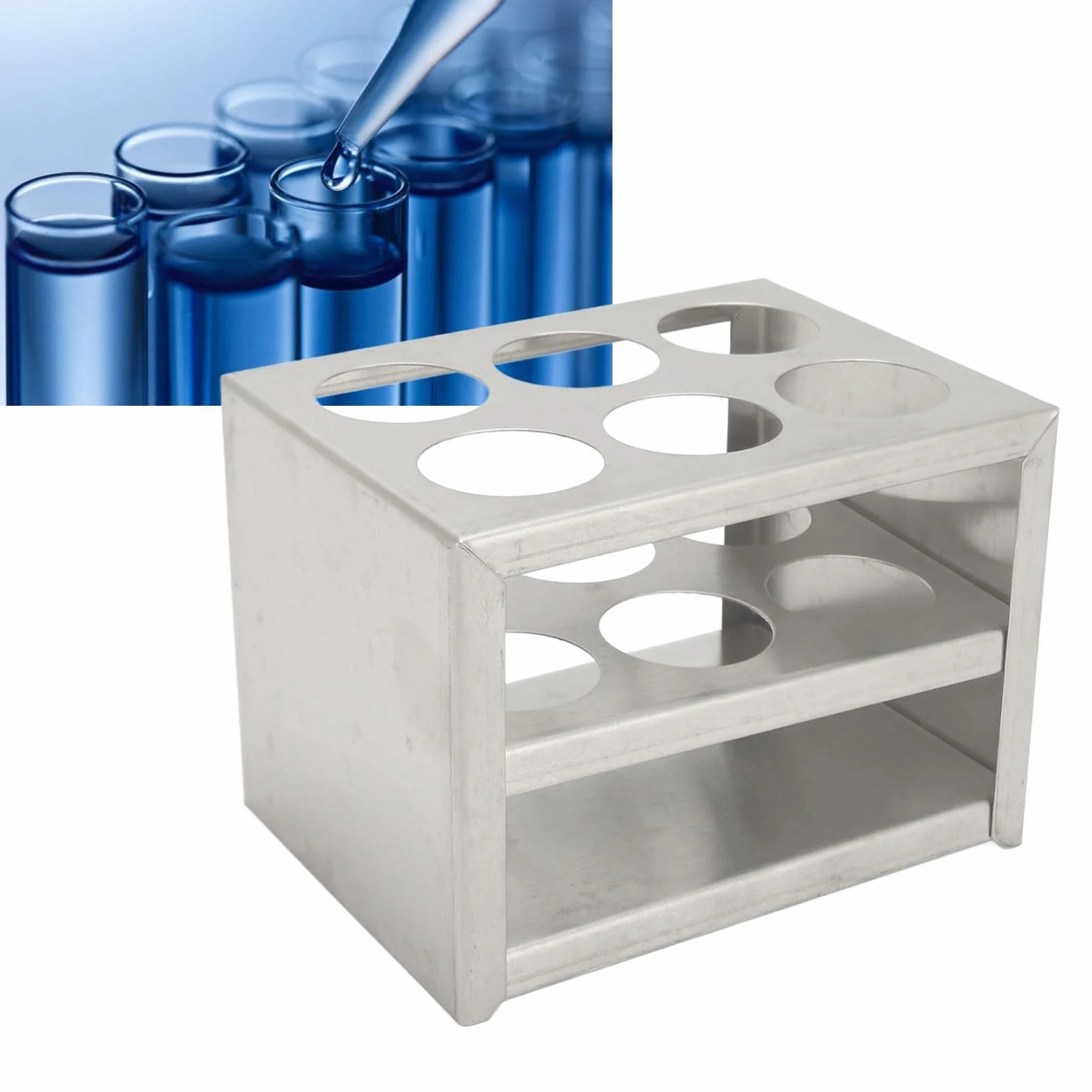 Soporte para Tubos de Ensayo de Acero Inoxidable 30mm 6 Orificios 3 Niveles 50ml